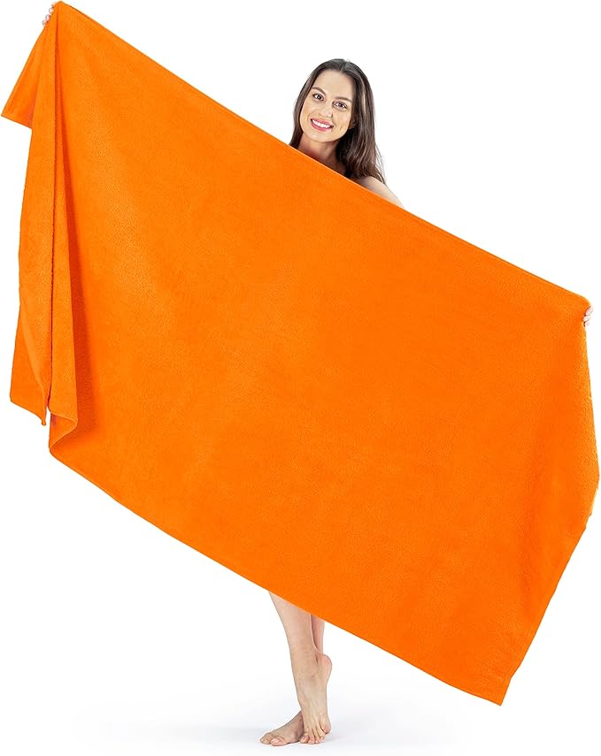 SALBAKOS 100% Turkish Cotton Jumbo Bath Sheet Towel Oversized 40x80 inch | Premium Hotel & Spa Quality, Soft, Absorbent, XL Bath Towels | Made in Turkey (Pack of 1, Orange, Jumbo Bath Sheet)