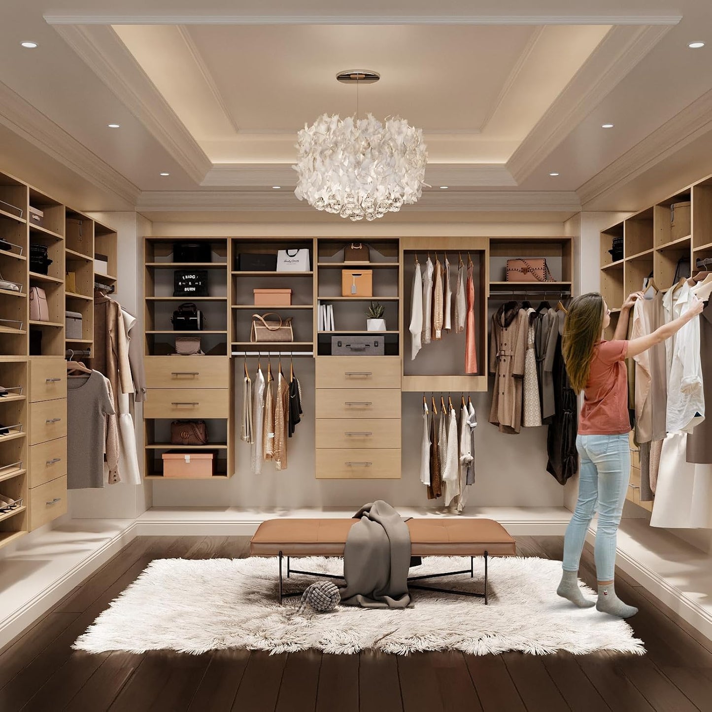 ROOMTEC 22.5" Medium Hanging Closet Unit, Modular Closet System with Hanging Rod, Wardrobe Organizer for Bedroom or Walk-in Closet, Wall Mounted, Customizable Clothes Storage Unit, Wood