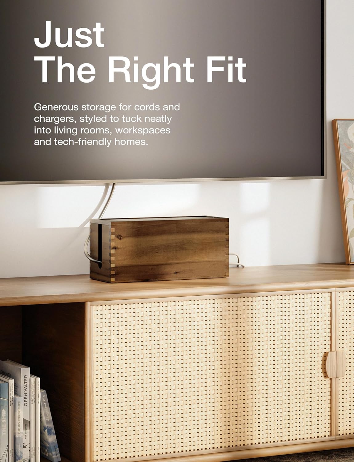 Acacia Large Cable Management Box - 15" L Cord Box Hider, Power Strip Box for Office - Cable Hider Box, Surge Protector Box - Wire Box Hider for Desk - 3 Open Slots, Magnetic Lid (Walnut color)