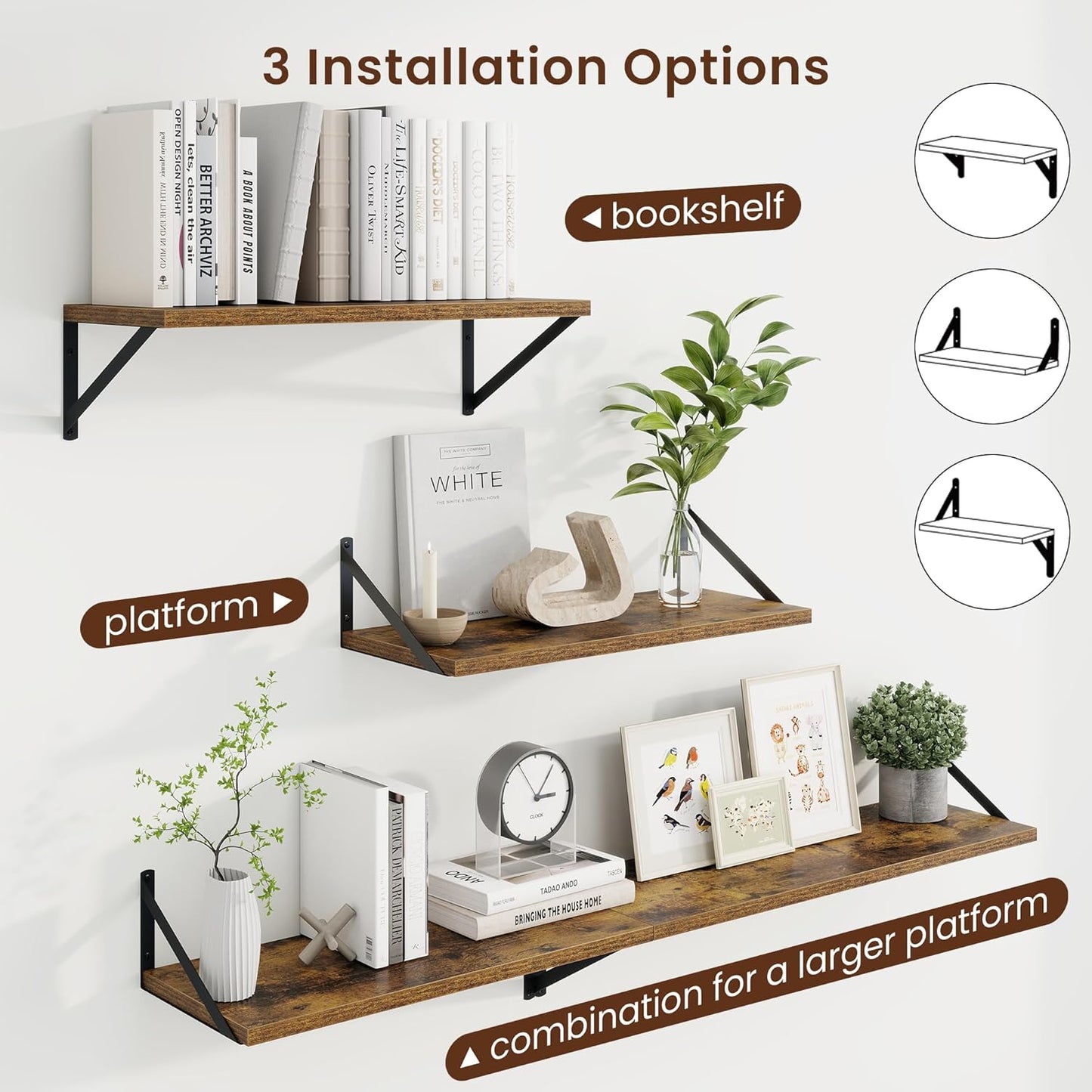 Axeman Deep Floating Shelves for Wall - 24 Inch Wide x 10 Inch Deep Floating Shelves Set of 2 -Rustic Wide Wall Shelves for Living Room Bathroom Bedroom