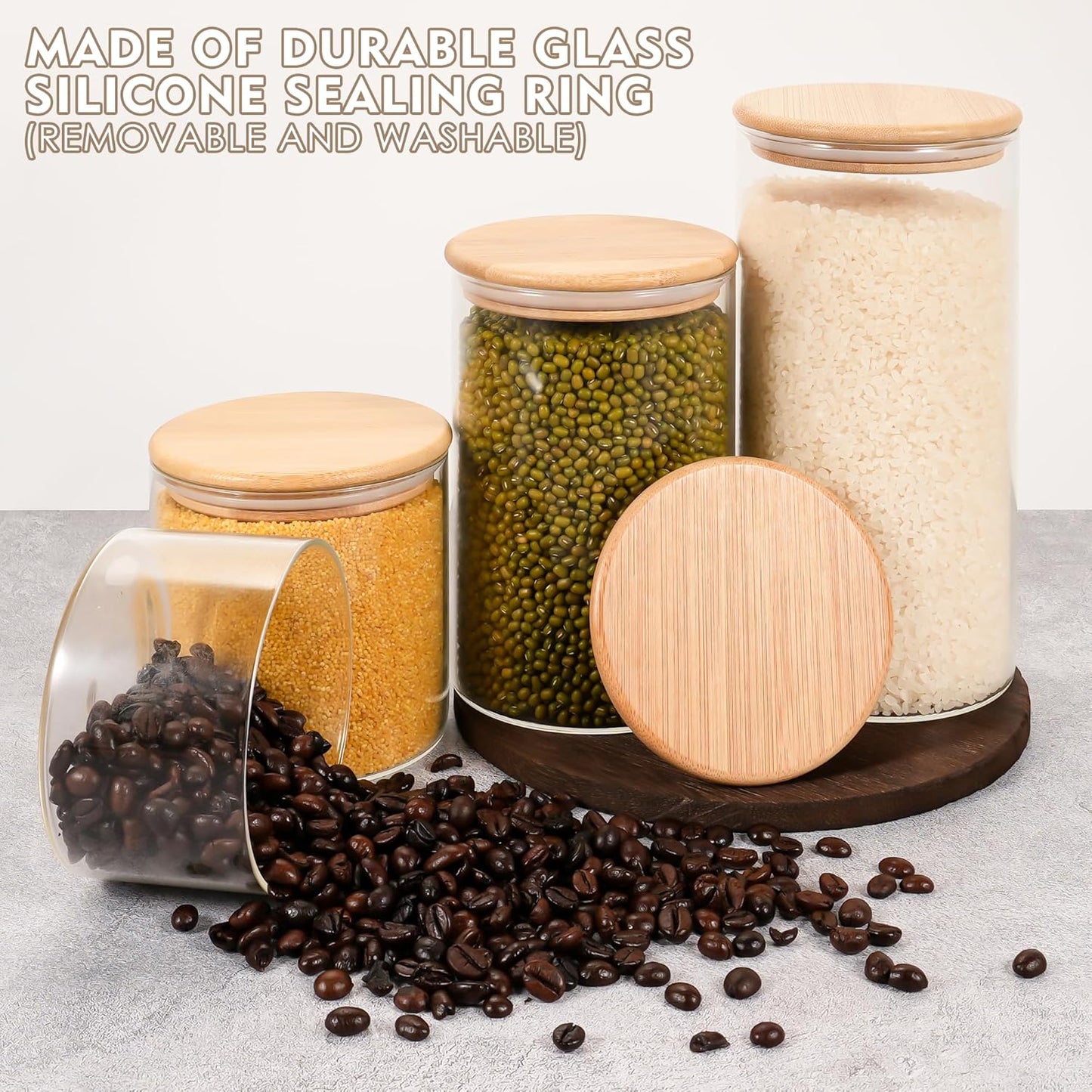 2PCS Small Glass Storage Jars with Airtight Lids,11 fl oz (330ml) Cute Clear Storage container with bamboo Lid,Glass Pantry Canister for Beans, Rice,Sugar,Cookie Coffee(N-Clear-2PCS-11FL OZ/330ML)