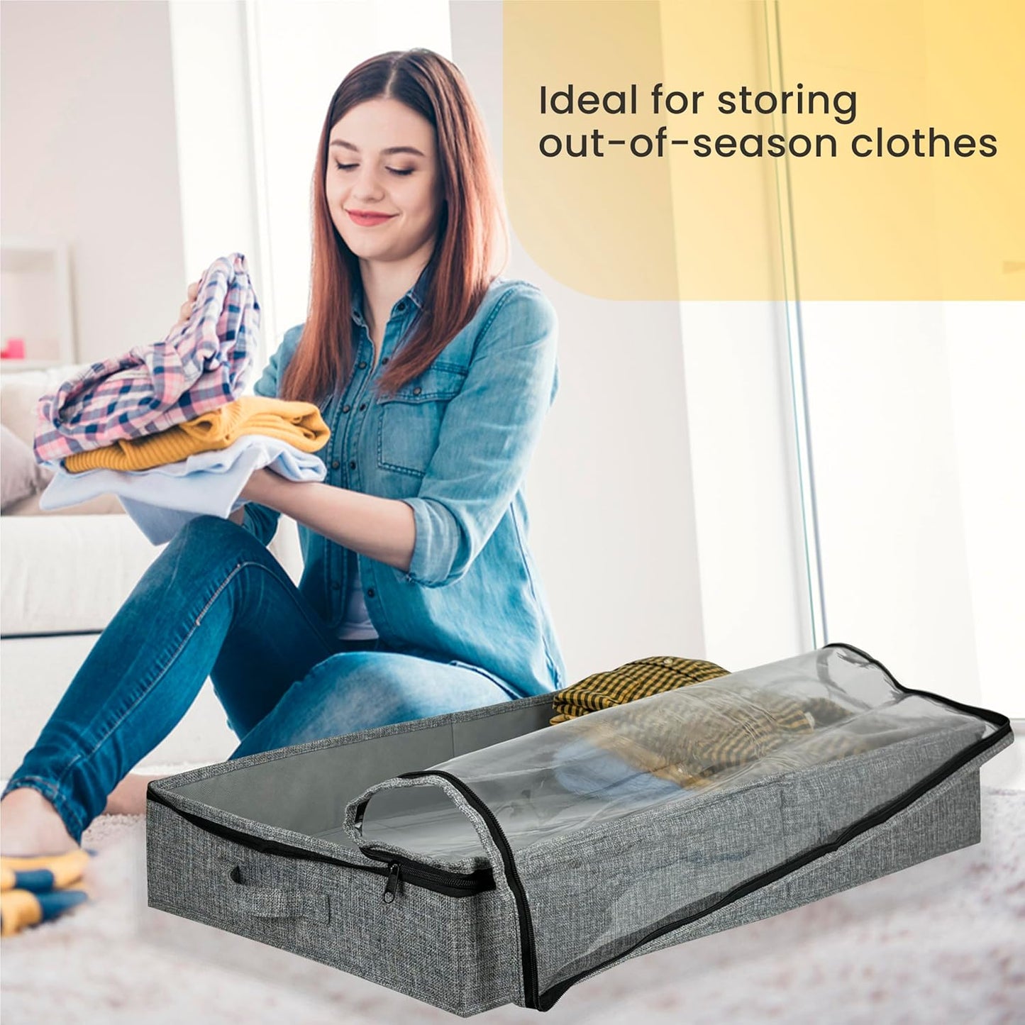 Gray Low Profile Under Bed Storage Containers 5 inches high, 33.8"x 17.7"x 5.1", Sturdy Underbed Shoe Storage Organizer, Foldable Fabric Under the Bed Storage Bins - Pack of 2