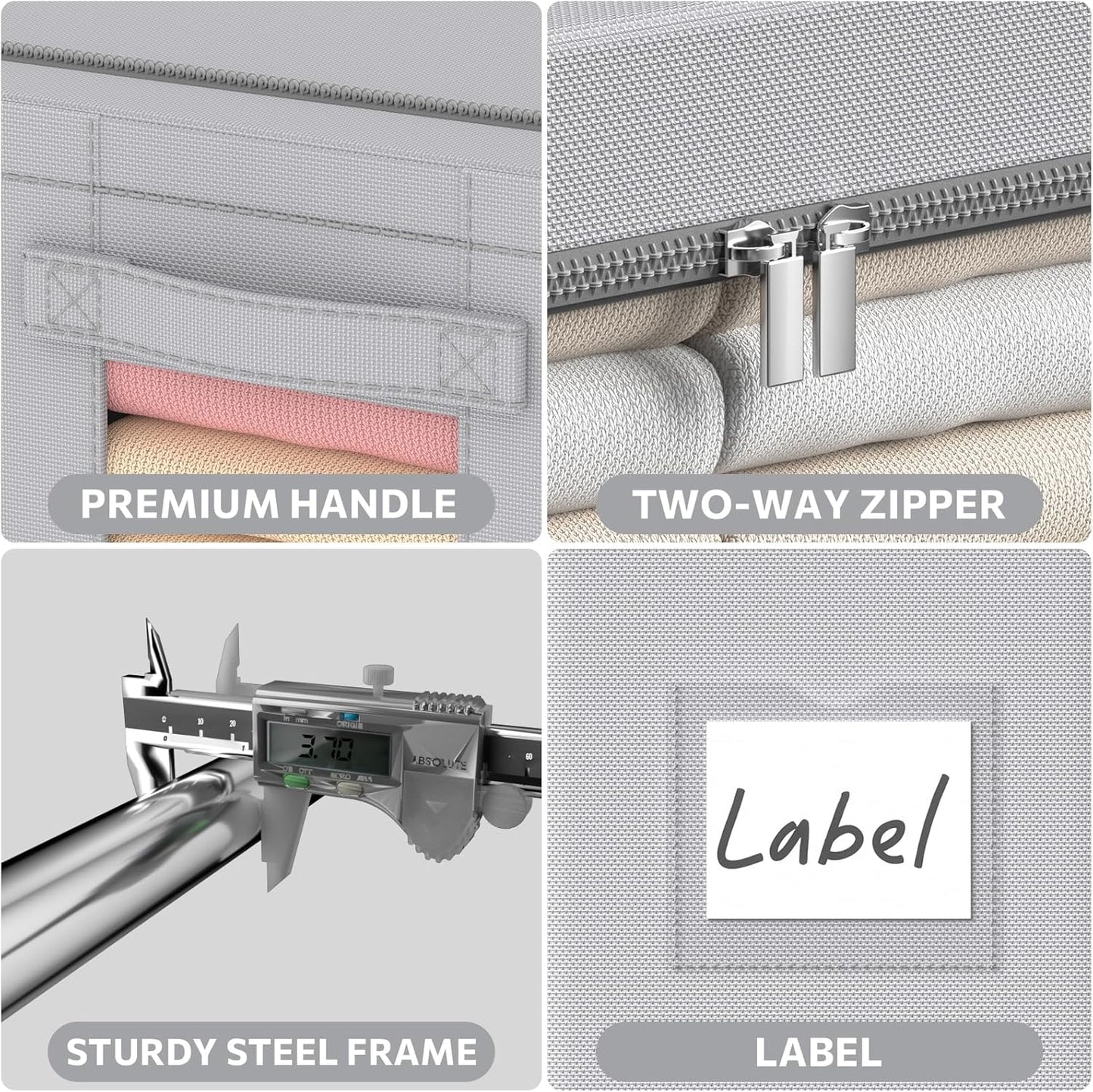 3Pack Frame Storage Box - Clothes Storage Bin Bags Oxford Fabric Foldable Stackable Container Organizer Set with Clear Window & Carry Handles (Grey, Extra Large-100L)