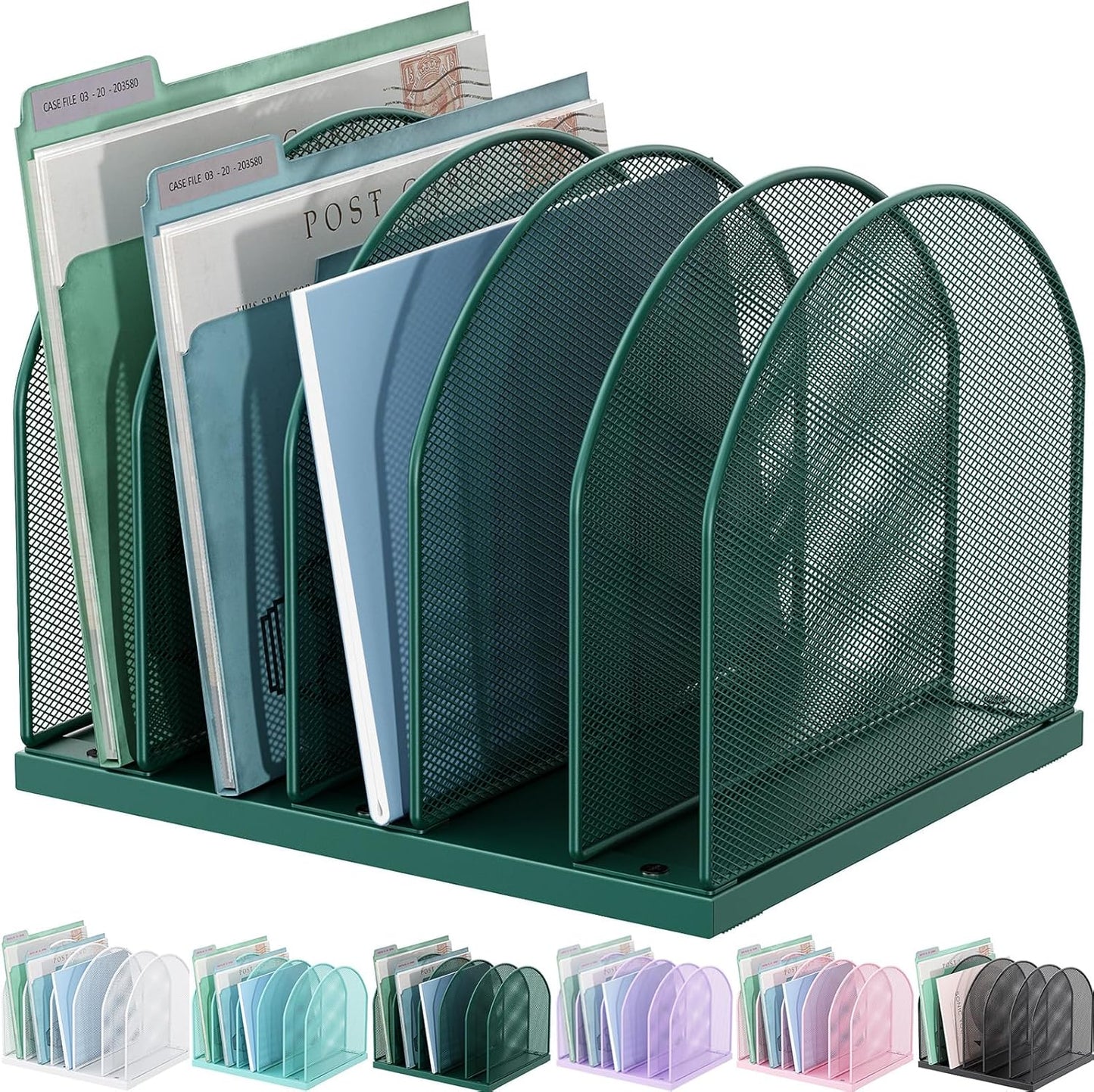 gianotter Desktop File Organizer, Desk Organizer with 5 Compartments, Paper Organizer for Desk, Workspace Organizers for Office Supplies (Green)