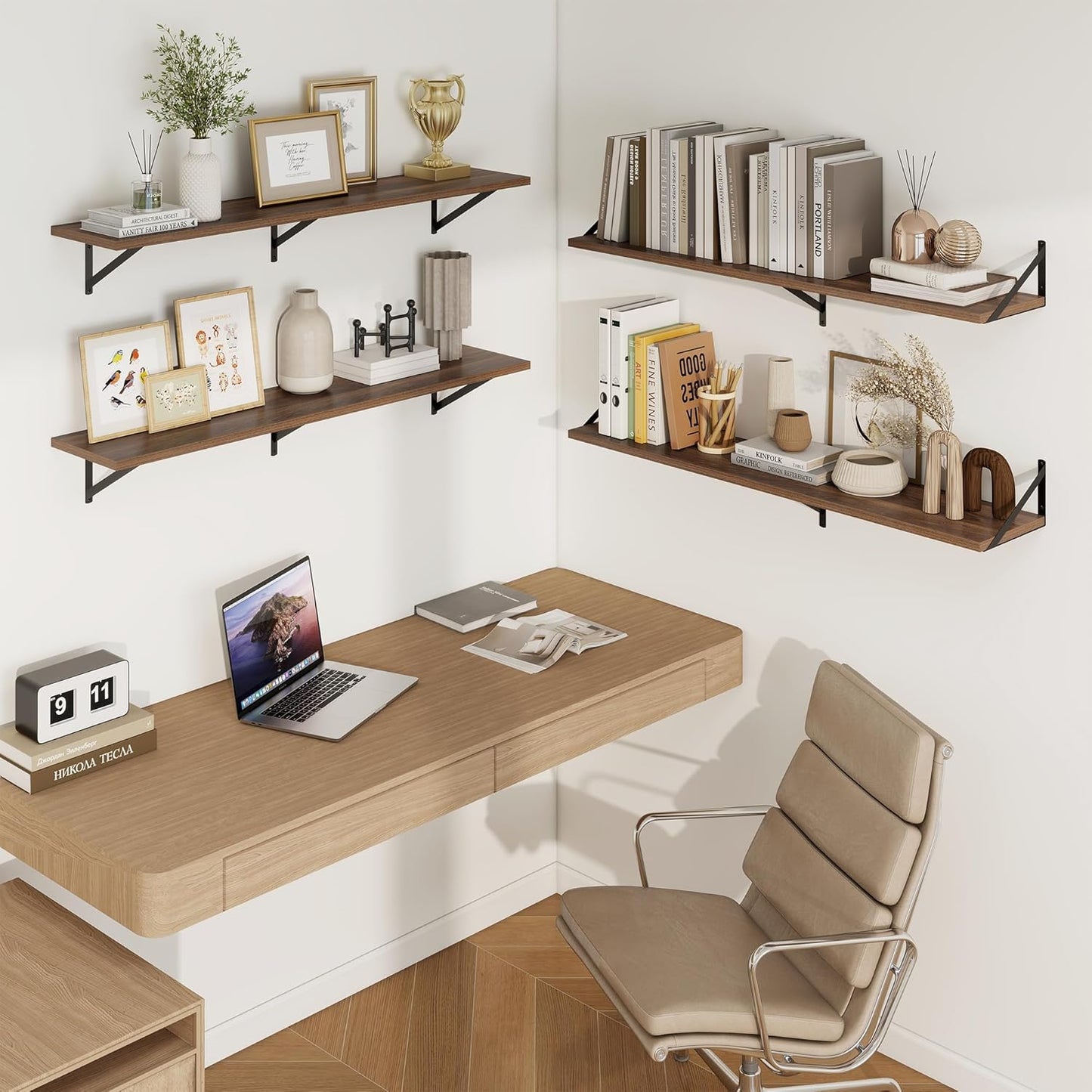 Axeman Deep Floating Shelves for Wall - 48 Inch Wide x 10 Inch Deep Floating Shelves Set of 2 -Walnut Wide Wall Shelves for Living Room Bathroom Bedroom