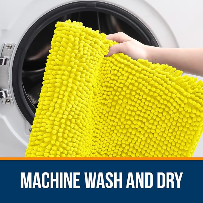 OLANLY Bathroom Rugs 24x16, Extra Soft Absorbent Chenille Bath Rugs, Rubber Backing Quick Dry, Machine Washable Bath Mats for Bathroom Floor, Tub and Shower, Home Decor Accessories, Lemon Yellow