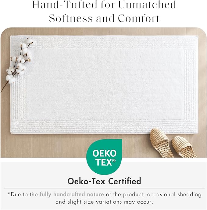 Madison Park Splendor Reversible 100% Cotton Tufted Bathroom Rug-3000 GSM Hotel Quality Luxurious Plush Medium Pile Bath Mat Absorbent, Quick Dry, Shower Room Décor, 24x36 White