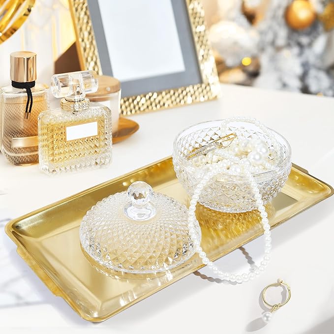 Joeyan 12 oz Small Clear Glass Jars with Lid,Embossed Glass Candy Dishes,Diamond Faceted Food Container,Decorative Jewelry Box Apothecary Canisters,Kitchen Bathroom Buffet Storage Organizer