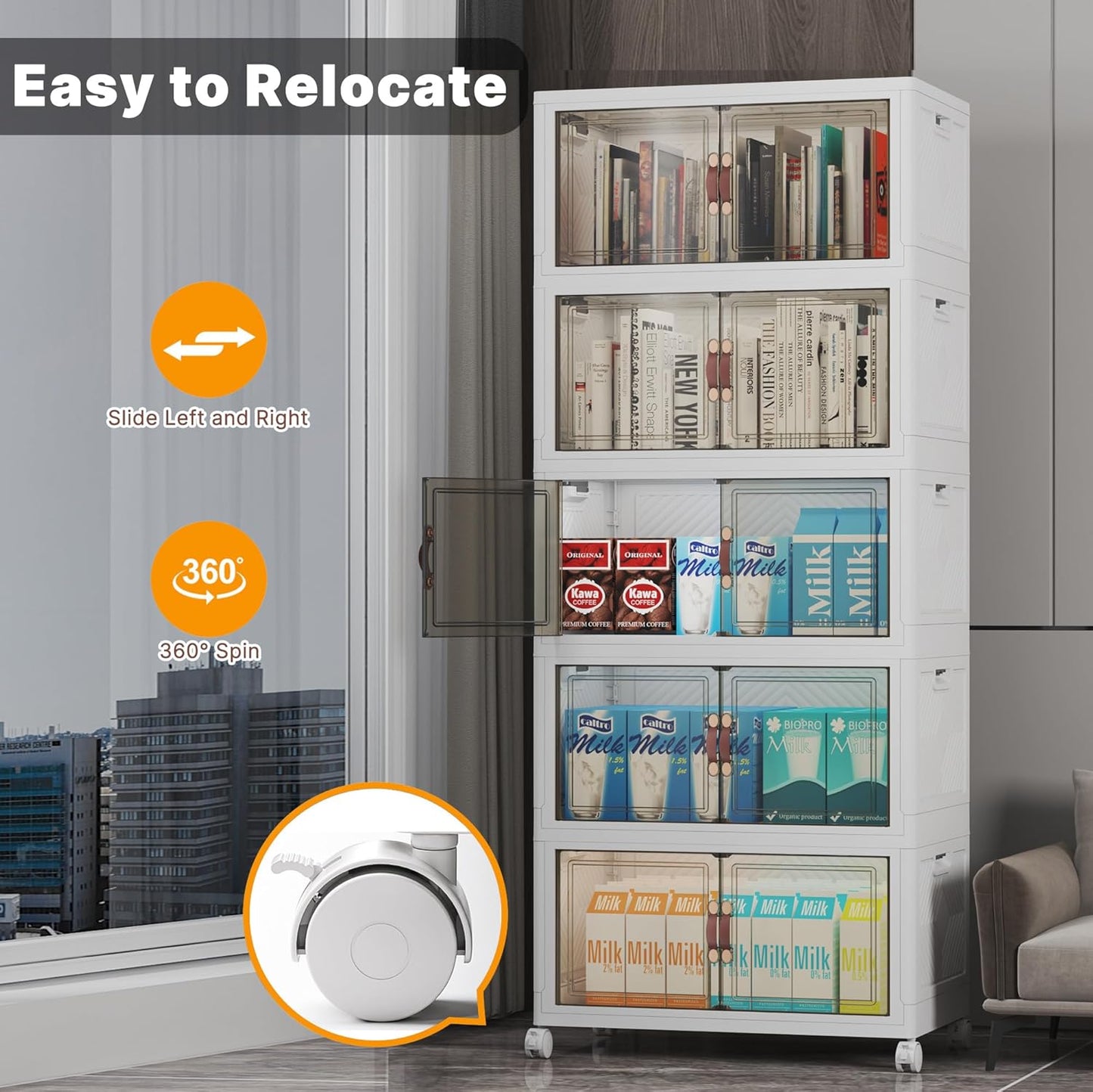 Extra Large Stackable Storage Bins with Lids & Wheels & Door, 260QT-52QT/13GAL*5Pack Foldable Collapsible Closet Organizers, Plastic containers drawers for bedroom Dorm