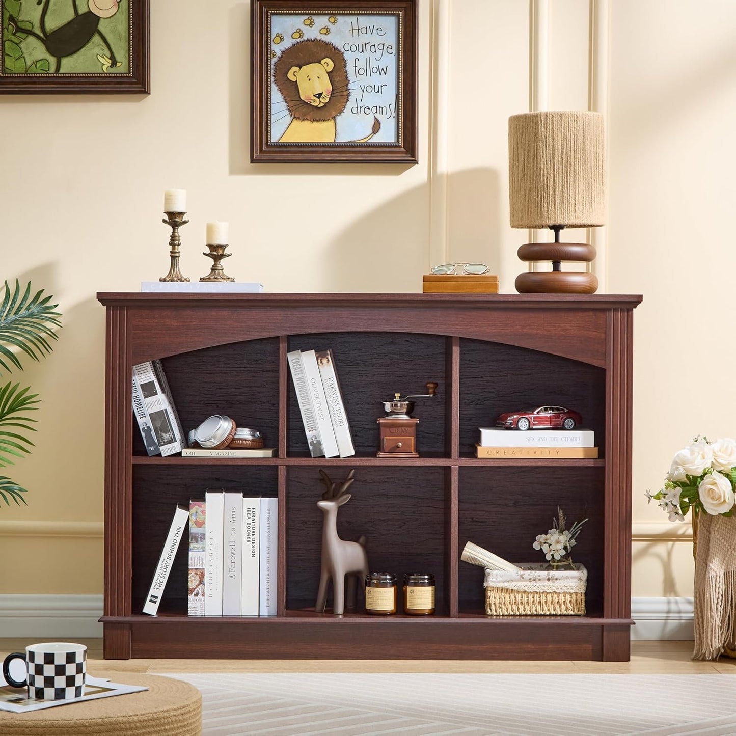 Bookshelf, 6-Cube Bookcase and Kids Bookshelf, Wooden Storage Cabinet with Cube Organizer, Modern Book Shelf for Bedroom Furniture, Living Room, Office Storage, Toy Organizer, Display Cabinet Cherry