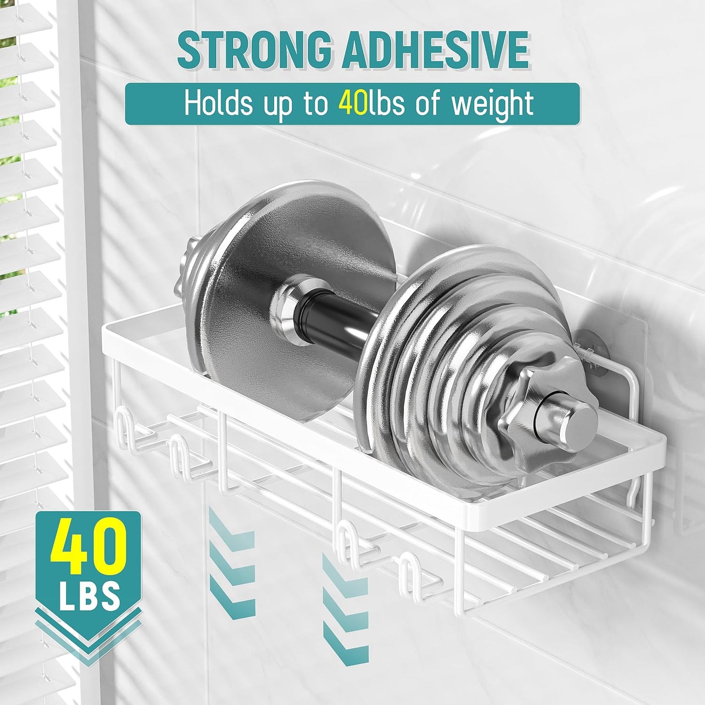 5 Pack Shower Caddy Organizer Rack Shelf for Inside Shower, Self Adhesive Wall Storage Basket Rustproof Stainless Steel Shampoo Holder Bathroom Accessory Decor Set, White