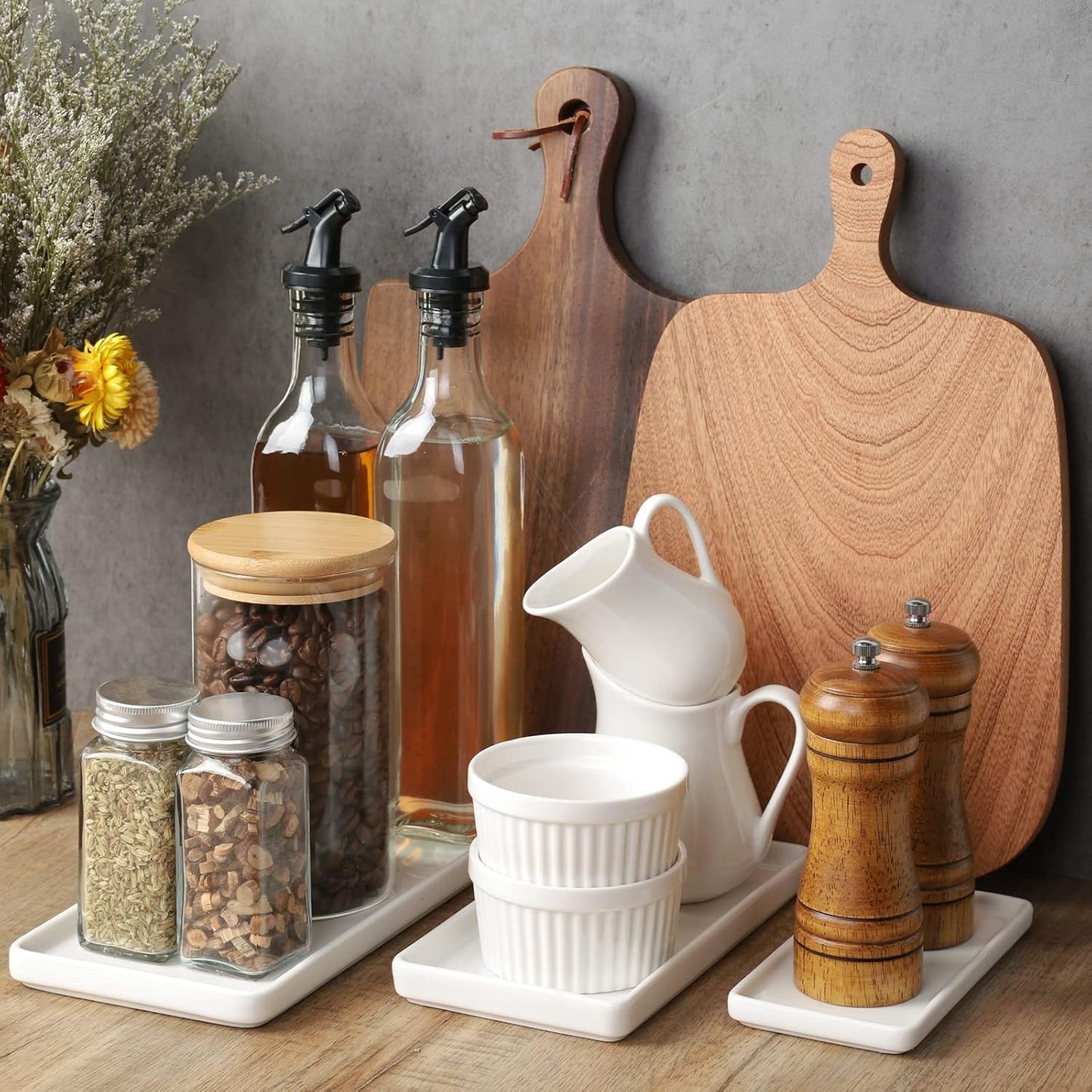 Gurygo 8" Bathroom Trays - Ceramic Vanity Tray for Bathroom - Small Ceramic Tray - Kitchen Soap Trays - Porcelain Dispenser Organizer for Kitchen Bathtub Counter (White)