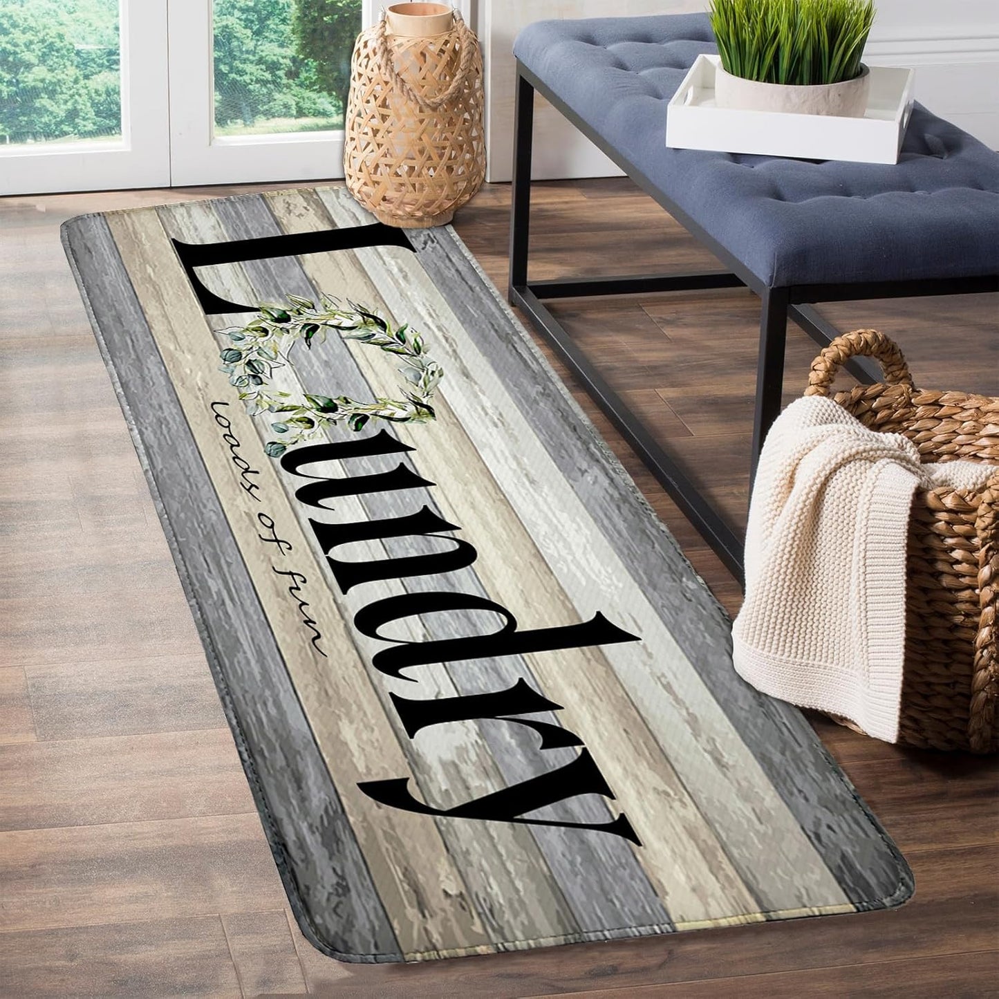 Farmhouse Laundry Room Rug Runner 24"X72" Non Slip Floor Carpet Runner Washable Farmhouse Kitchen Area Carpet for Office, Laundry, Sink, Home Bathroom, and Bedroom Decor