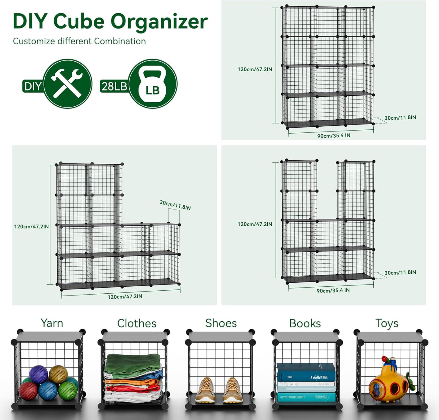 TUMUCUTE Wire Cube Storage Organizer, 12-Cube Metal Storage Shelves Bookshelf, Stackable Modular Closet Organizer for Bedroom Living Room, Office,Storage Shelves