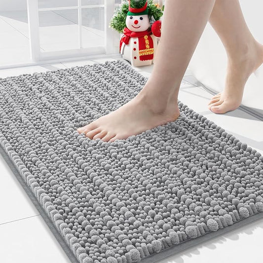 Arotive Luxury Chenille Bathroom Rug Mat, Extra Soft Thick Absorbent Shaggy Bath Rugs, Non-Slip Machine Wash Dry, Plush Bath Mats for Bathroom, Shower and Tub, 30x20, Light Grey