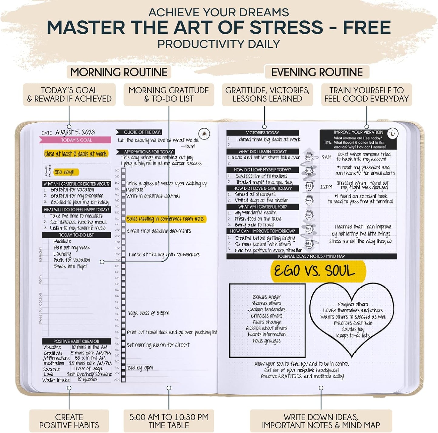 Manifestation Journal - 5 Minute Manifesting & Self Care Journal | 90-Day Undated Daily Planner for Positivity, Affirmations & Gratitude | Guided Mindfulness, Reflection | Vision Board + Stickers