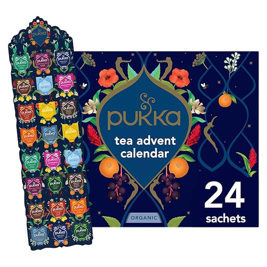 Pukka Advent Calendar Organic Tea Sampler, Selection of 24 Delightful Black & Green Tea Infusions, Christmas Gift for Tea Lovers, 100% Organic