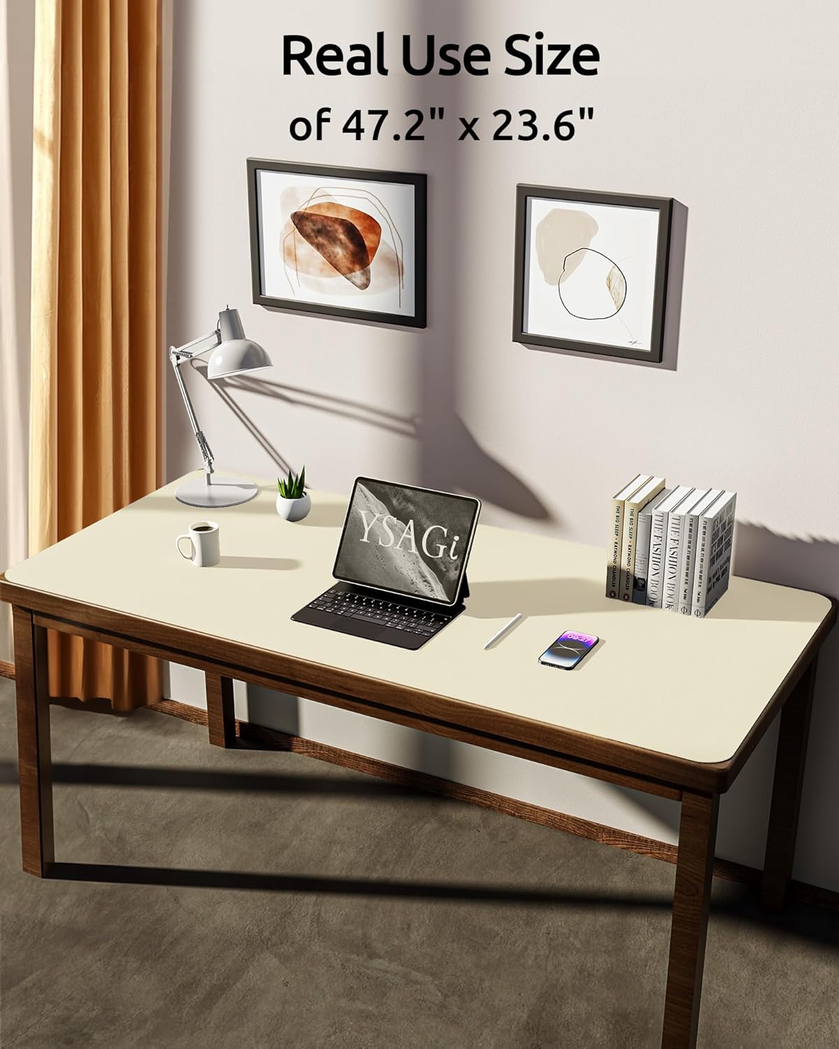 YSAGi Leather Desk Protector, Office Mat, Large Mouse Mat, Non-Slip PU Leather Blotter, Laptop Desk Pad, Waterproof Writing Pad for Office and Home (Cream, 47.2" x 23.6")