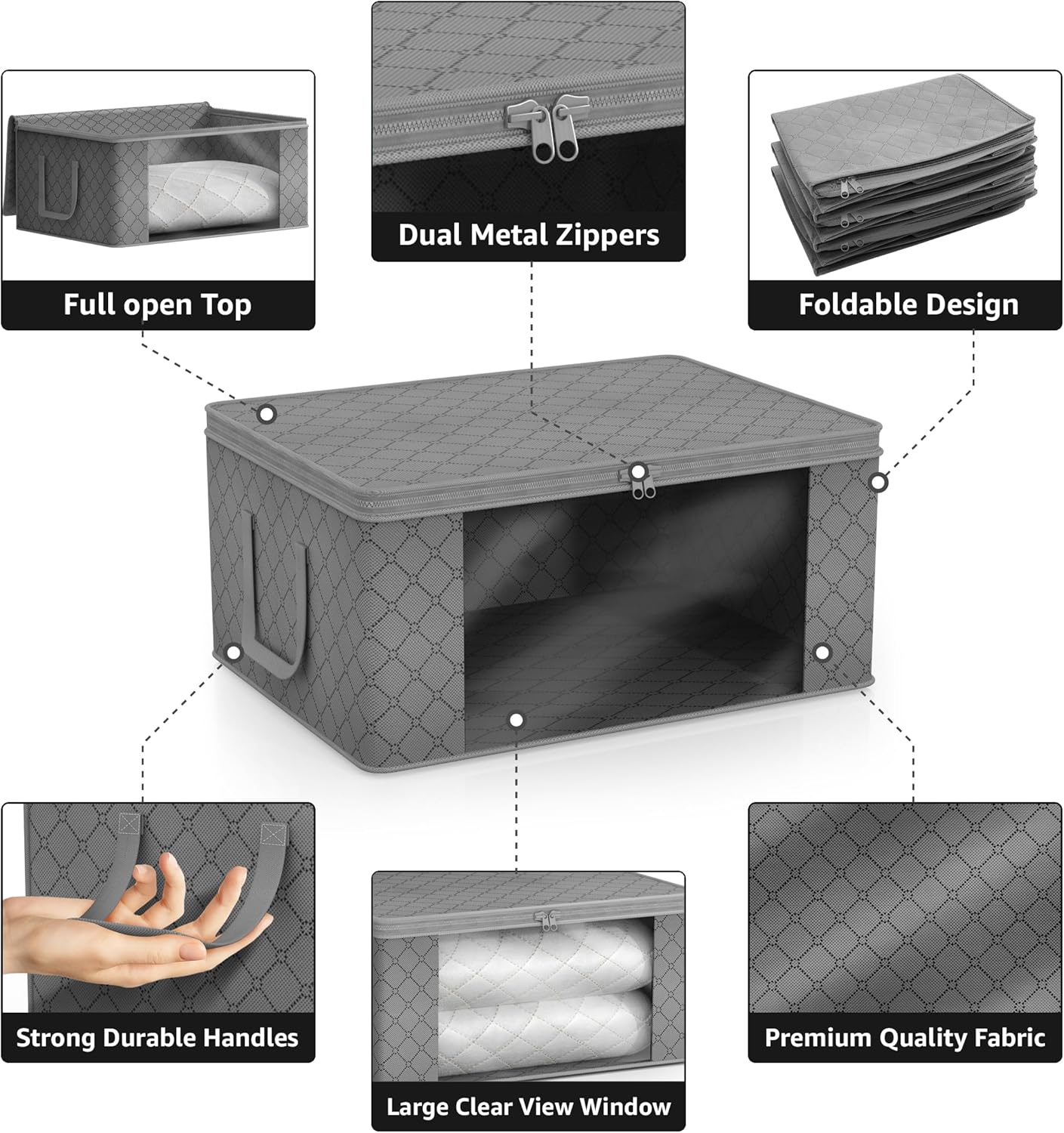 Sorbus Medium Clothes Storage Bags - Foldable Blanket Storage Bins for Organizing Bedroom, Closet, Clothing, Comforter, Organization with Clear Window, Lids and Carry Handles - Set of 11