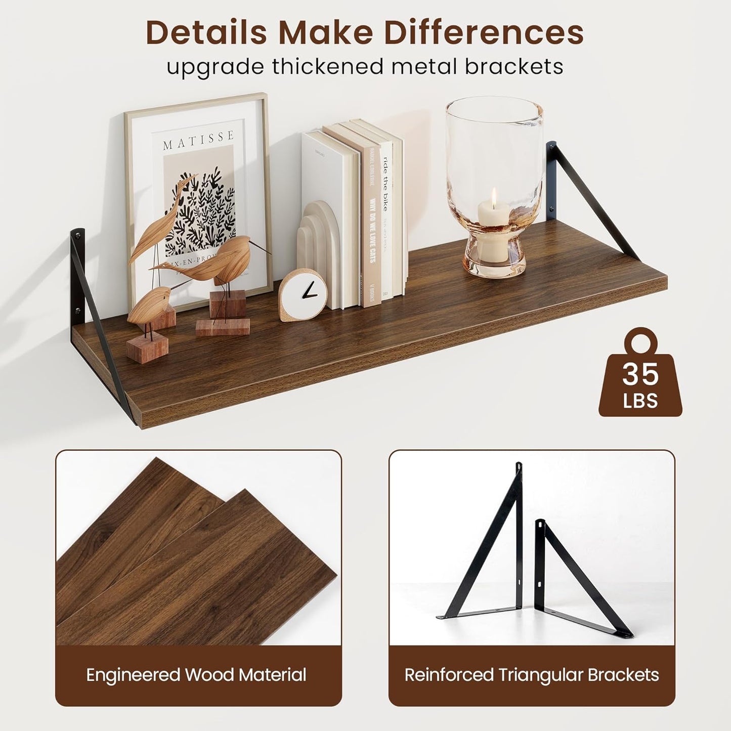 Axeman Deep Floating Shelves for Wall - 30 Inch Wide x 10 Inch Deep Floating Shelves Set of 2 -Walnut Wide Wall Shelves for Living Room Bathroom Bedroom