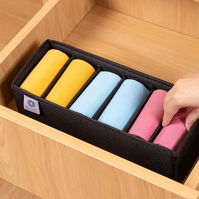 Qozary 3 Pack Sock Underwear Drawer Organizer Dividers, Collapsible Cabinet Closet Storage Boxes for Clothes, Socks, Lingerie, Underwear, Tie, Belt, Baby, Bedroom
