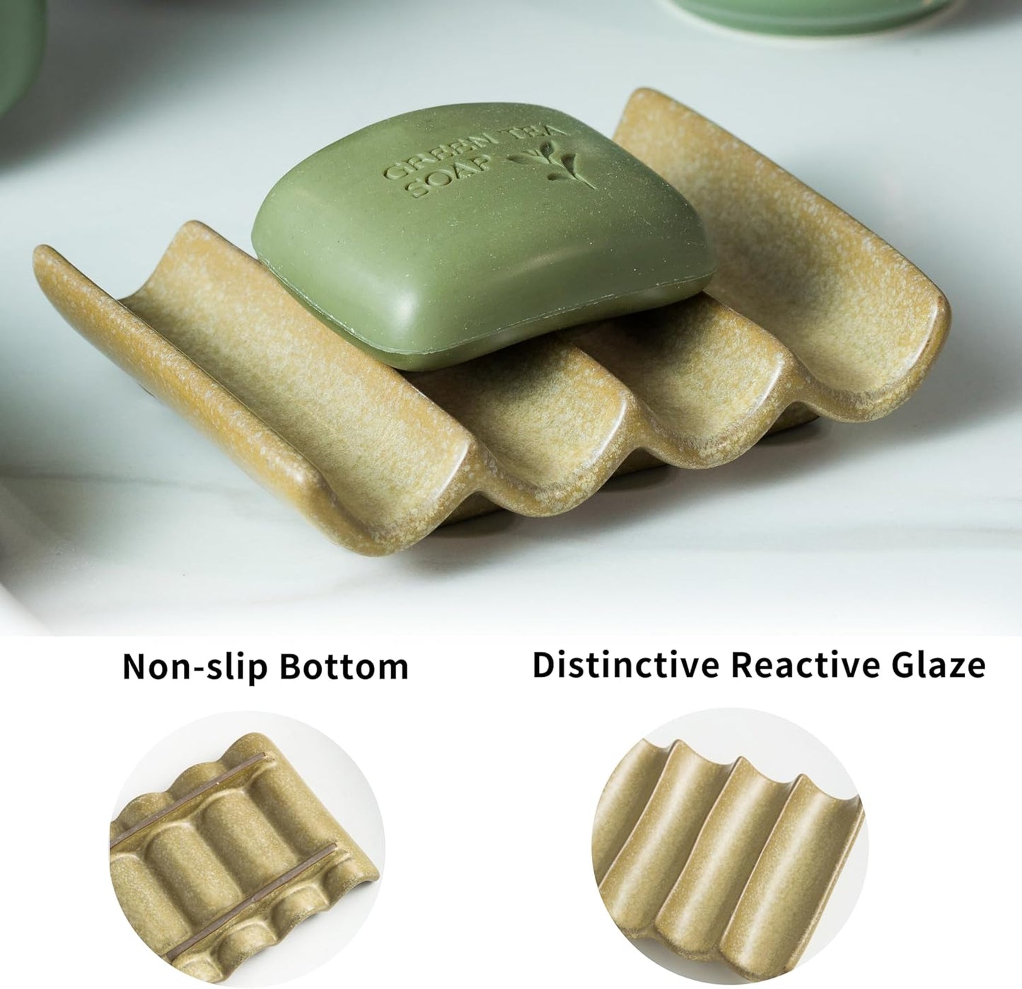 Soap Dish Bar Sponge Soap Holder for Shower, Self Draining Water Soap Saver Keeper for Bathroom and Kitchen, Yellow