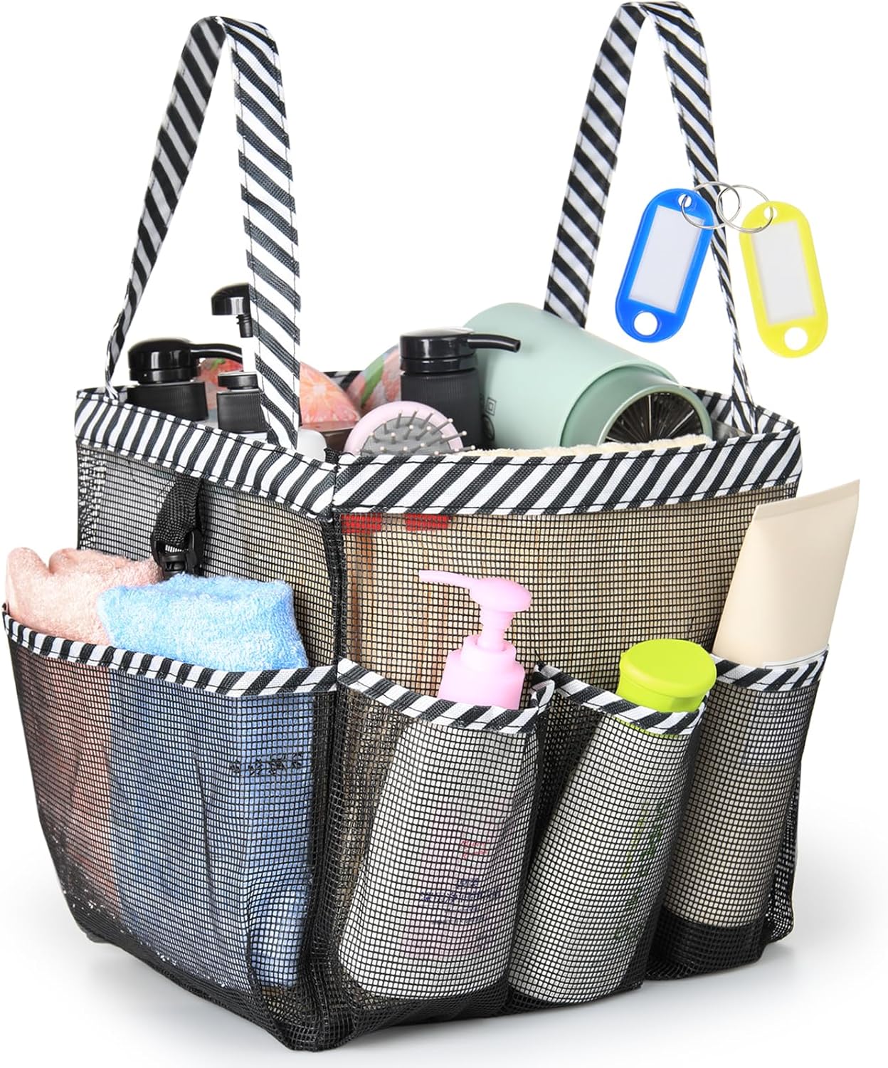 Temede Mesh Shower Caddy Tote, Large Shower Caddy Basket Portable, Quick Dry Hanging Toiletry Bag, 8 Storage Pocket Handle Bath Organizer for College Dorm, Gym, Camp, Travel