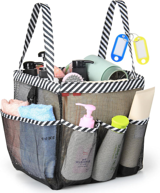 Temede Mesh Shower Caddy Tote, Large Shower Caddy Basket Portable, Quick Dry Hanging Toiletry Bag, 8 Storage Pocket Handle Bath Organizer for College Dorm, Gym, Camp, Travel