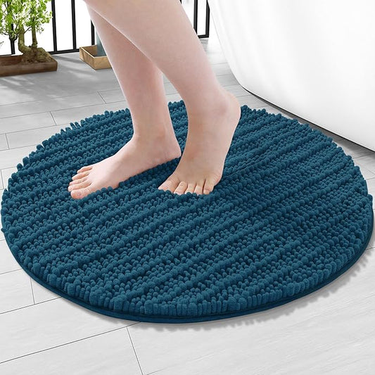 Arotive Luxury Round Chenille Bathroom Rug Mat, Extra Soft Thick Absorbent Shaggy Bath Rugs, Non-Slip Machine Wash Dry Plush Bath Mats for Bathroom, Shower and Tub, 24x24, Peacock Blue