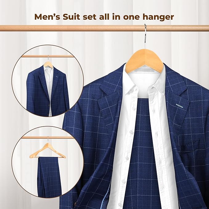 Coat Hanger 8-Pack, MEQUTION Wood Hangers Trouser Hangers Extra Wide Shoulder Wooden Hangers for Heavy Coat, Sweater, Skirt, Suit, Pants, Retro Finish (Natural)