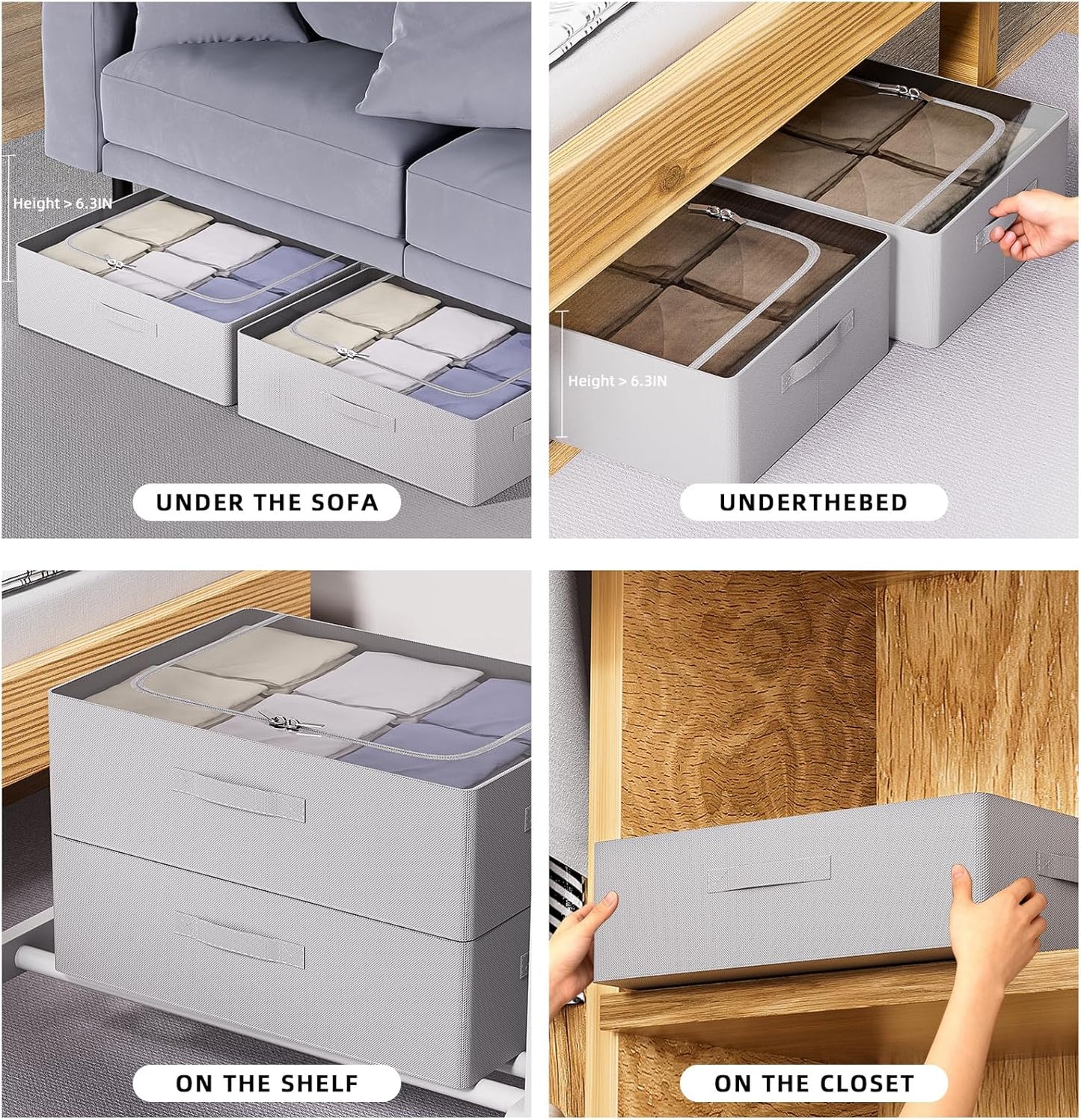 CYhom Under Bed Storage Bins Frame Storage Box Oxford Fabric Sturdy Underbed Container Foldable Stackable Large Capacity Clothes Organizer