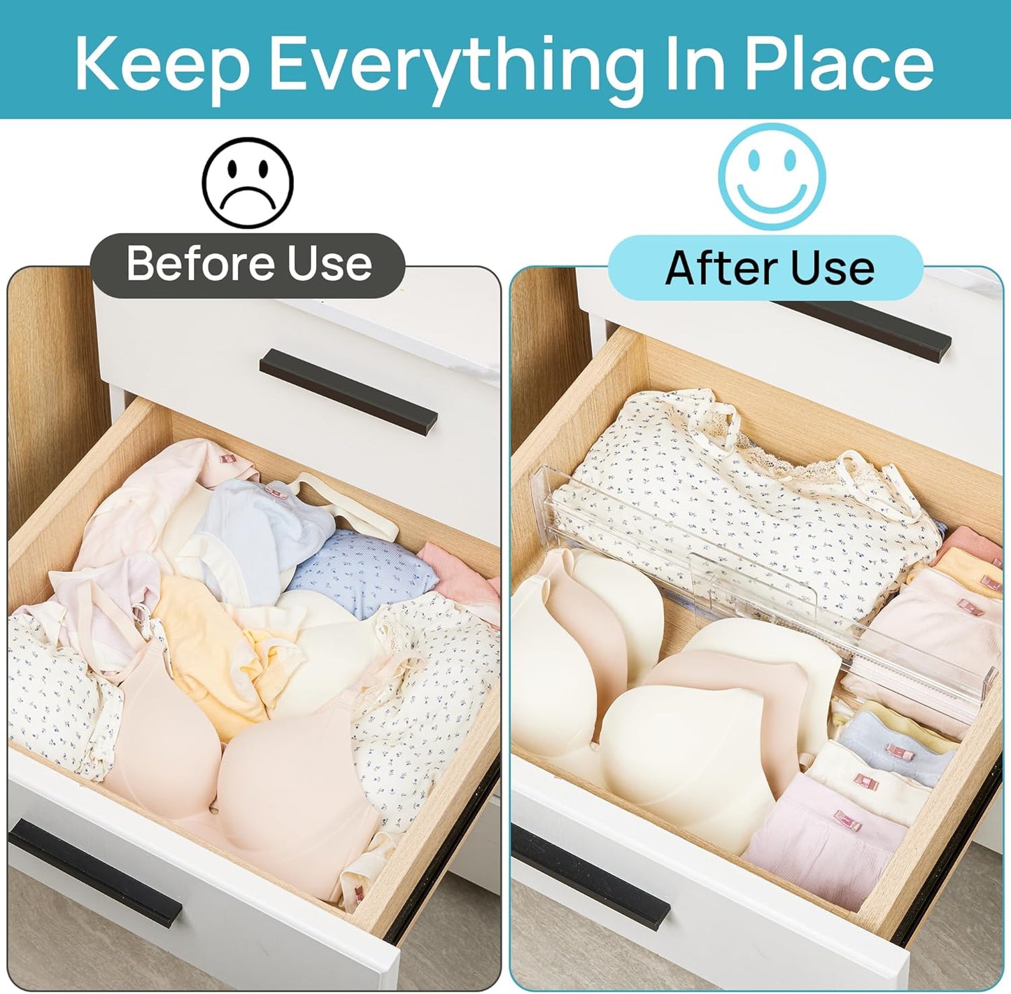 Vtopmart 8 Pack Drawer Dividers for Clothes, 4" High 10.2"-16.5" Adjustable Expandable Dresser Drawer Organizer, Clear Plastic Separators for Dresser, Baby Clothing, Underwear, Cosmetic, Toiletries