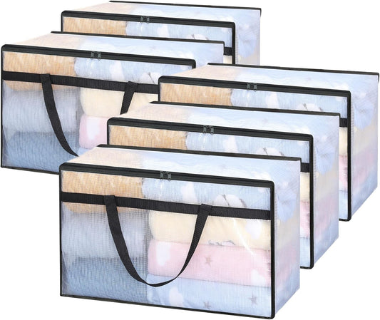 Vieshful 5 Pack 60L Clear Storage Bags with Zipper and Handles, Tear-Resistant Foldable Plastic Storage and Organizers for Clothes, Bedding, Duvets, Toys, for Closet & Moving