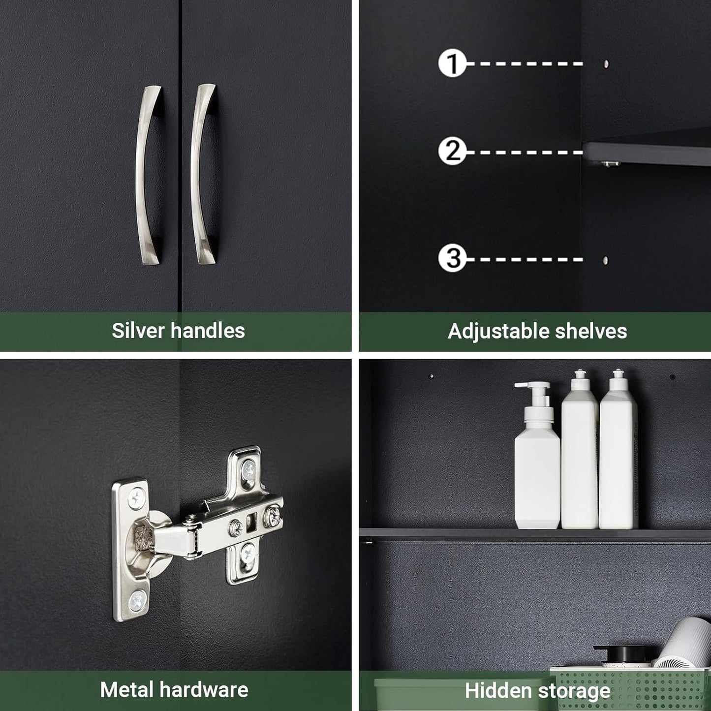 Bathroom Wall Cabinet, Over Toilet Storage Cabinet with Adjustable Shelf and Doors, Wall Mounted Medicine Cabinet for Small Spaces, Laundry Storage Cabinet, Black HUS-BZR200