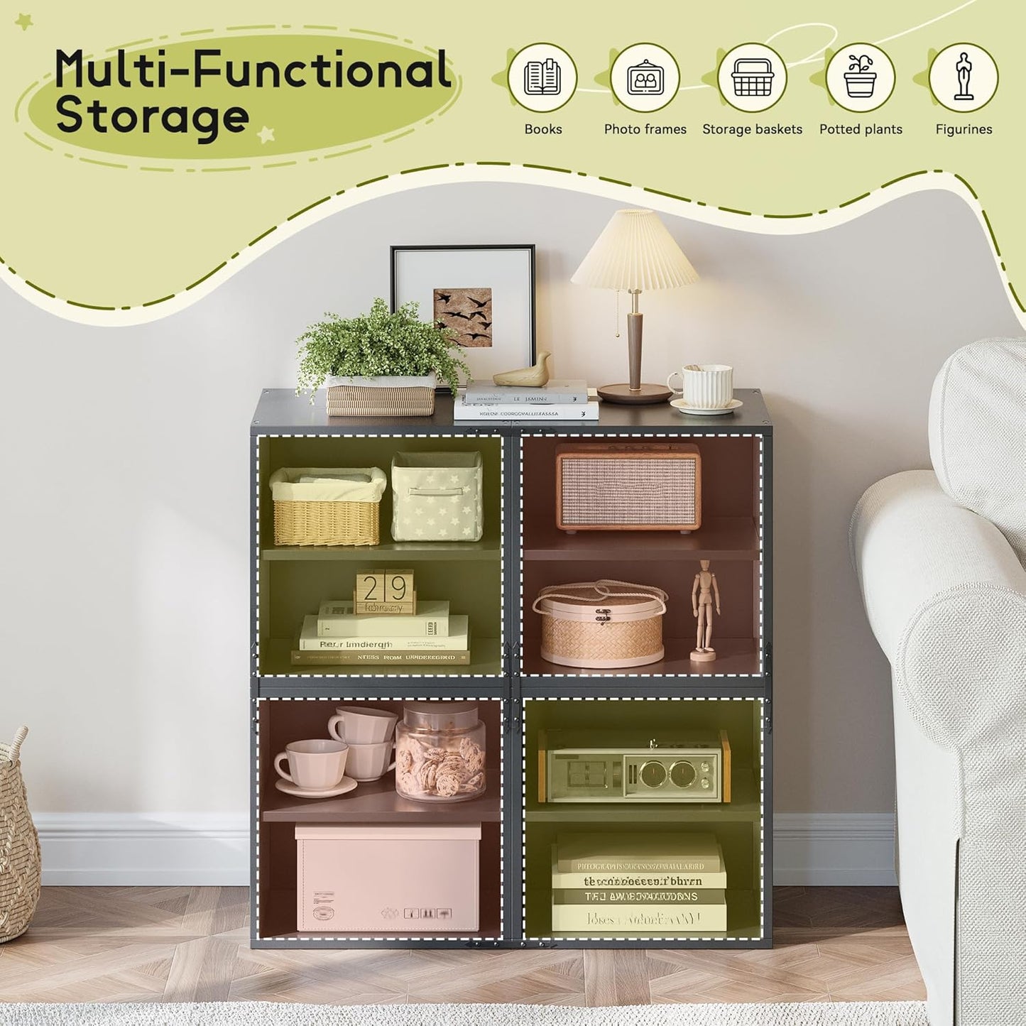 4-Tier Stackable Cube Storage Organizer, DIY Bookcase with 4 Removable Open Shelves & Anti-Tip Design, Cube Book Shelf for Bedroom, Office, Dorm,30" W x 11.81" D x 30" H, Black