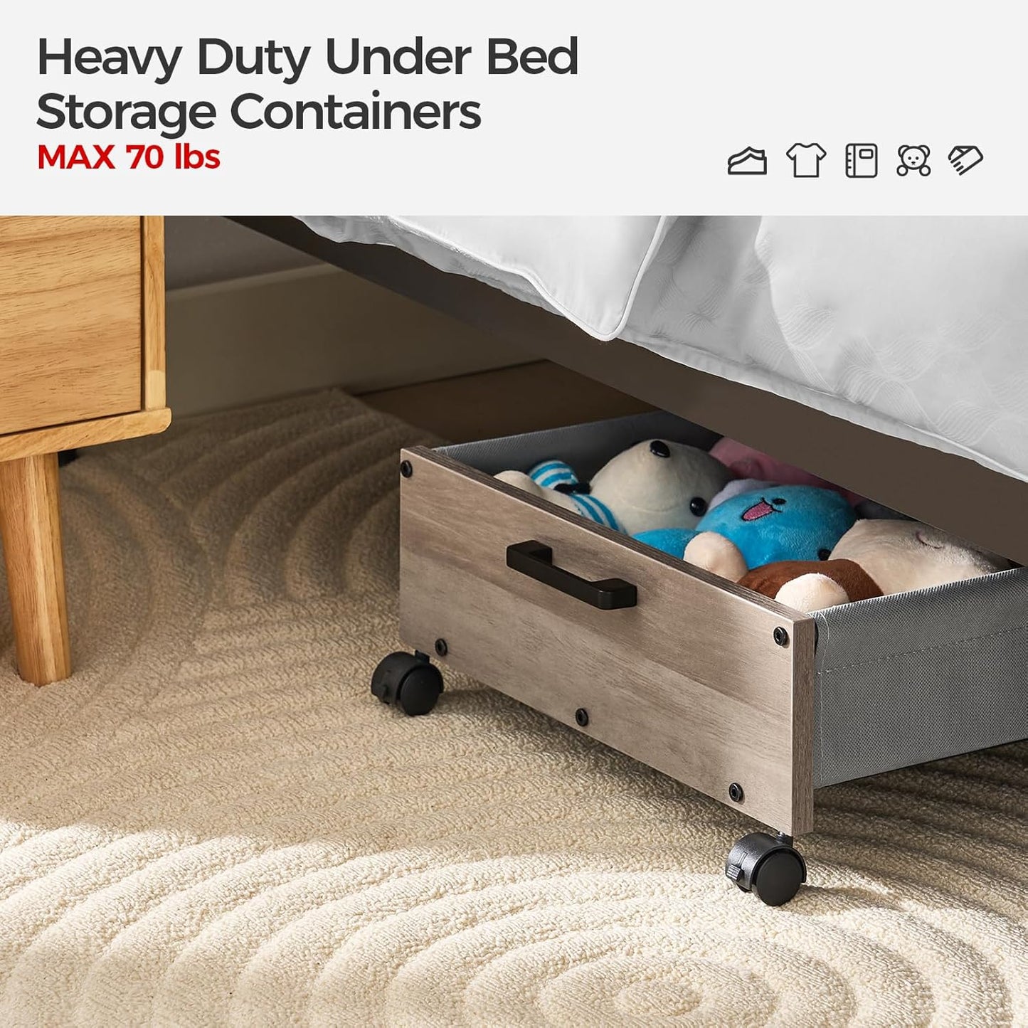 Under Bed Storage with Wheels, Under Bed Storage Containers, UnderBed Drawers with Metal Frame, for Clothes Shoes Blanket