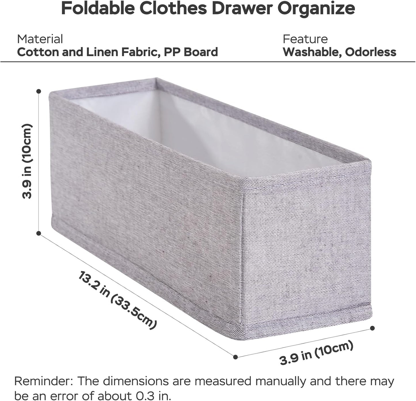 MURRI&MURRDI Mini Foldable Clothes Drawer Organizer 6 Pcs, Narrow Fabric Drawer Organizer for Nursery, Small Dresser Storage Bins for Clothing Sock Underwear Bra Belt Tie Scarves, Gray