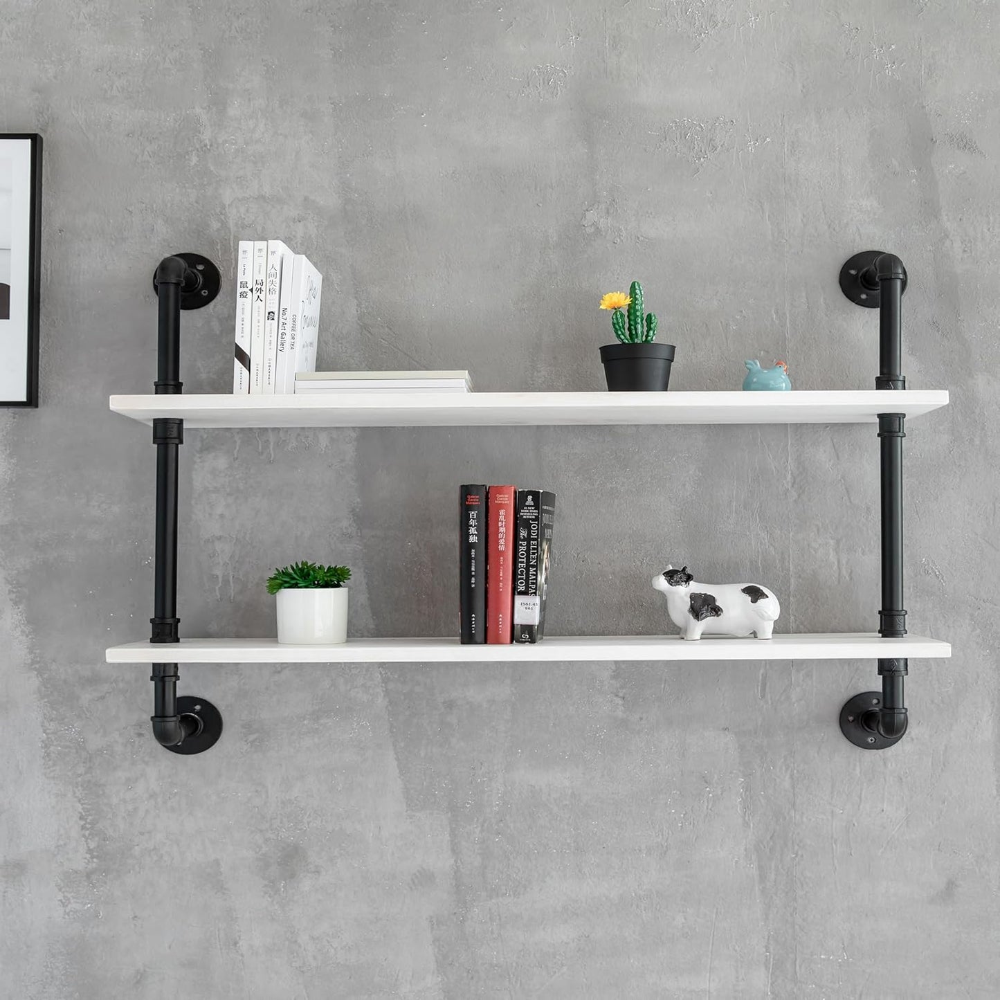 Floating Bookshelf Bathroom Shelves Over Toilet Industrial Pipe Shelving Pipe Shelves Rustic White Wall Shelves 36 Inch Farmhouse Book Shelves for Wall Mounted