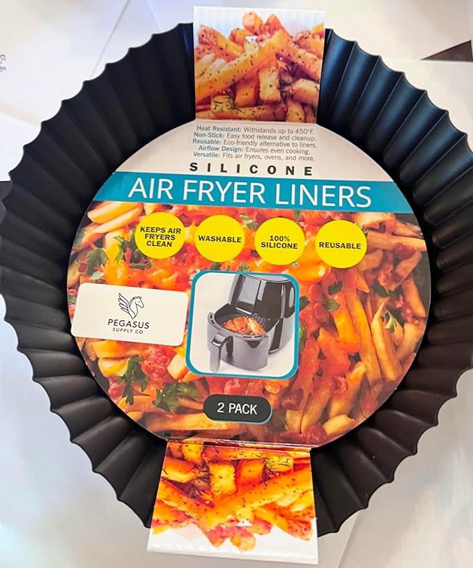 Premium Silicone Air Fryer Liners, Black, 7.87" Top x 6.69" Bottom x 2" Height, Heat-Resistant, Dishwasher Safe, Non-Stick with Handles, 2-Pack