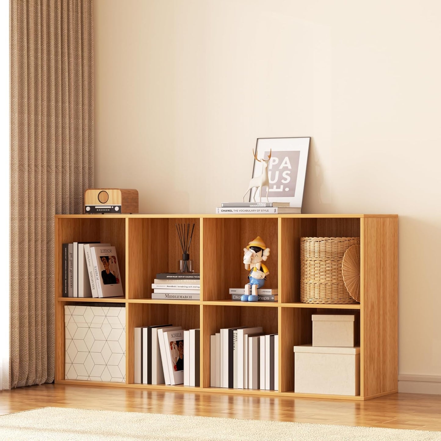 Cube Storage Organizer with Back Panel, 11" x 11" Cubby Shelf, Bookshelf for Home Office, Living Room, Bedroom (Natural, 8-Cube)