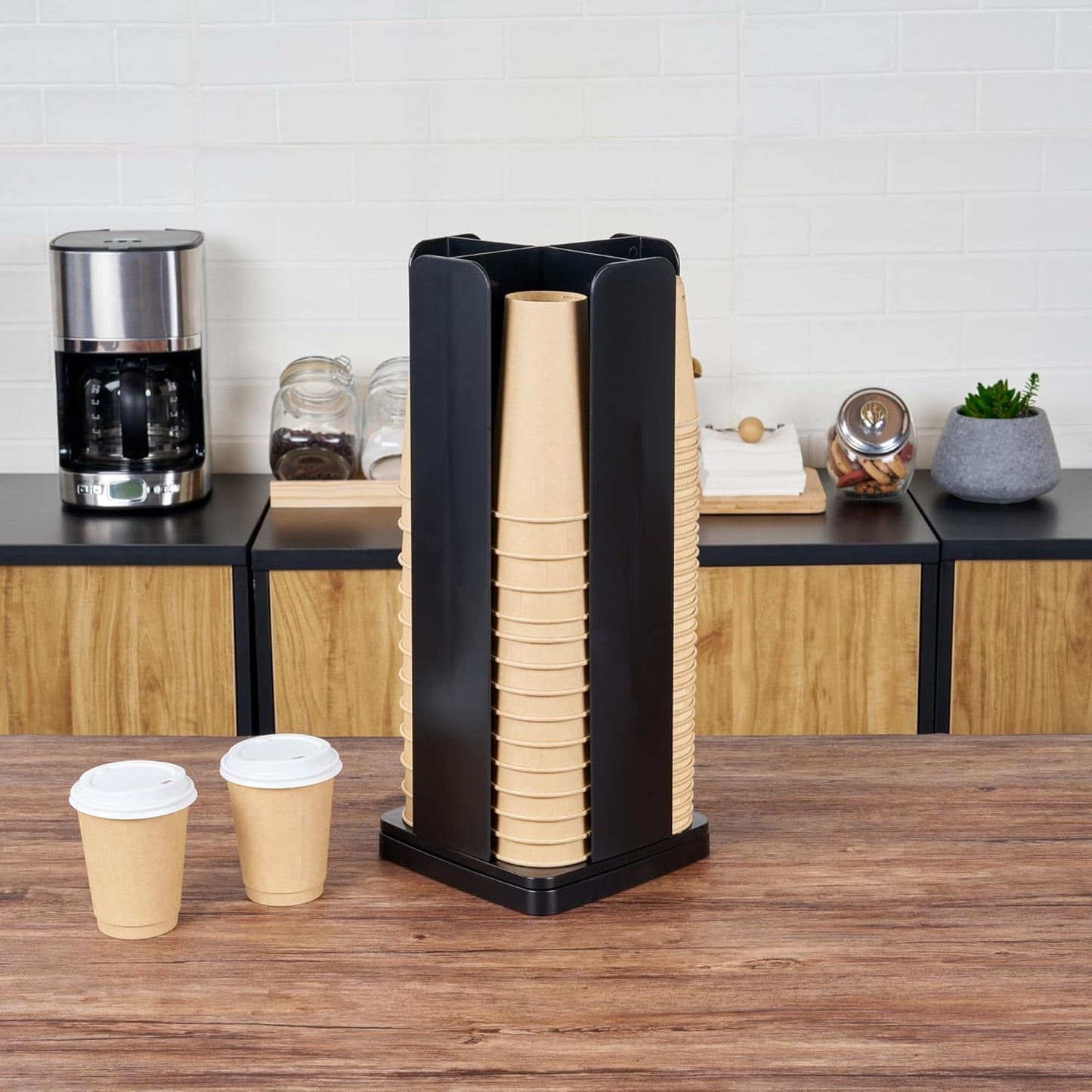 Restaurantware Restpresso Coffee Bar Organizer, 1 Count Durable 4 Compartments, Compact Size, Black Plastic Tabletop Coffee Supplies Organizer For Homes, Office Spaces, Breakrooms, and Lounges