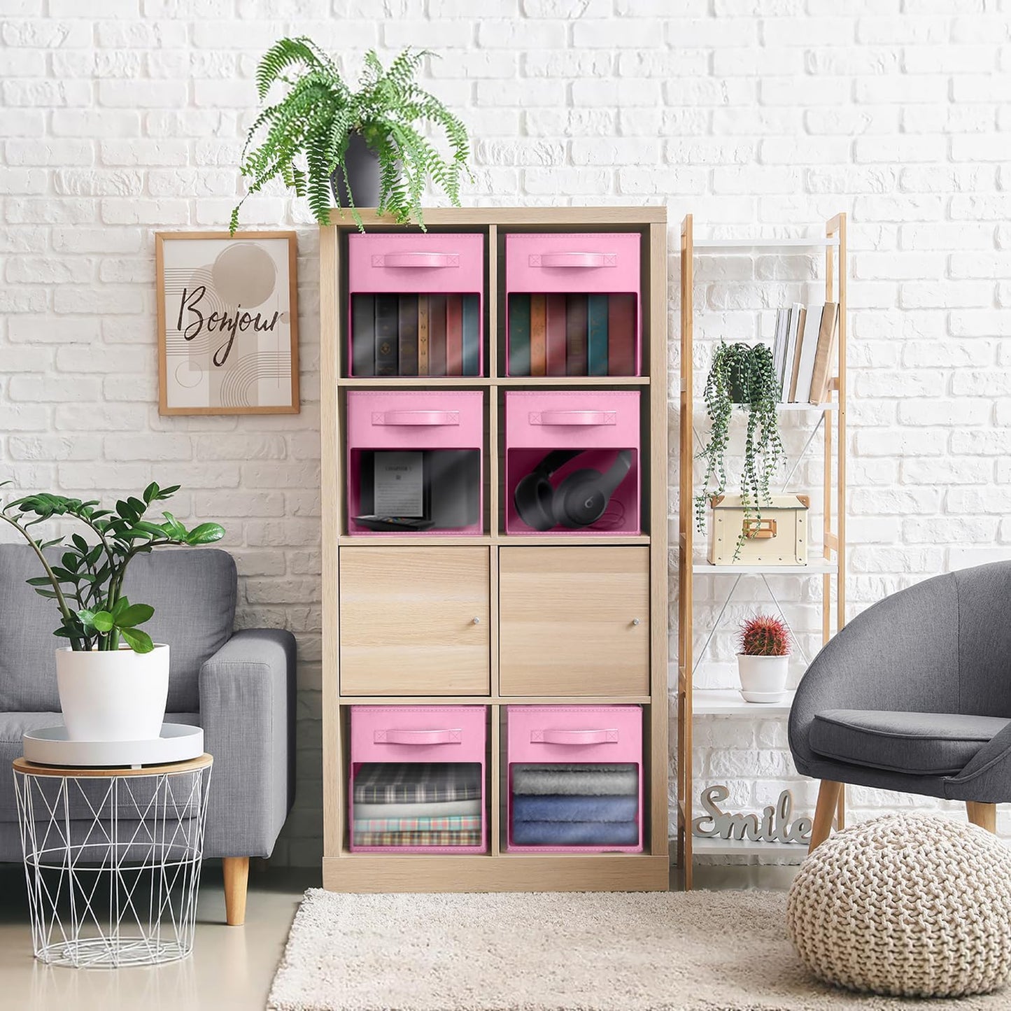 Sorbus 13 Inch Storage Bins with Clear Window - 6 Foldable Baskets for Organizing Clothes, Toys, Books - Sturdy Collapsible Fabric Storage Cubes with Handle - Storage Baskets for Shelves, Closets