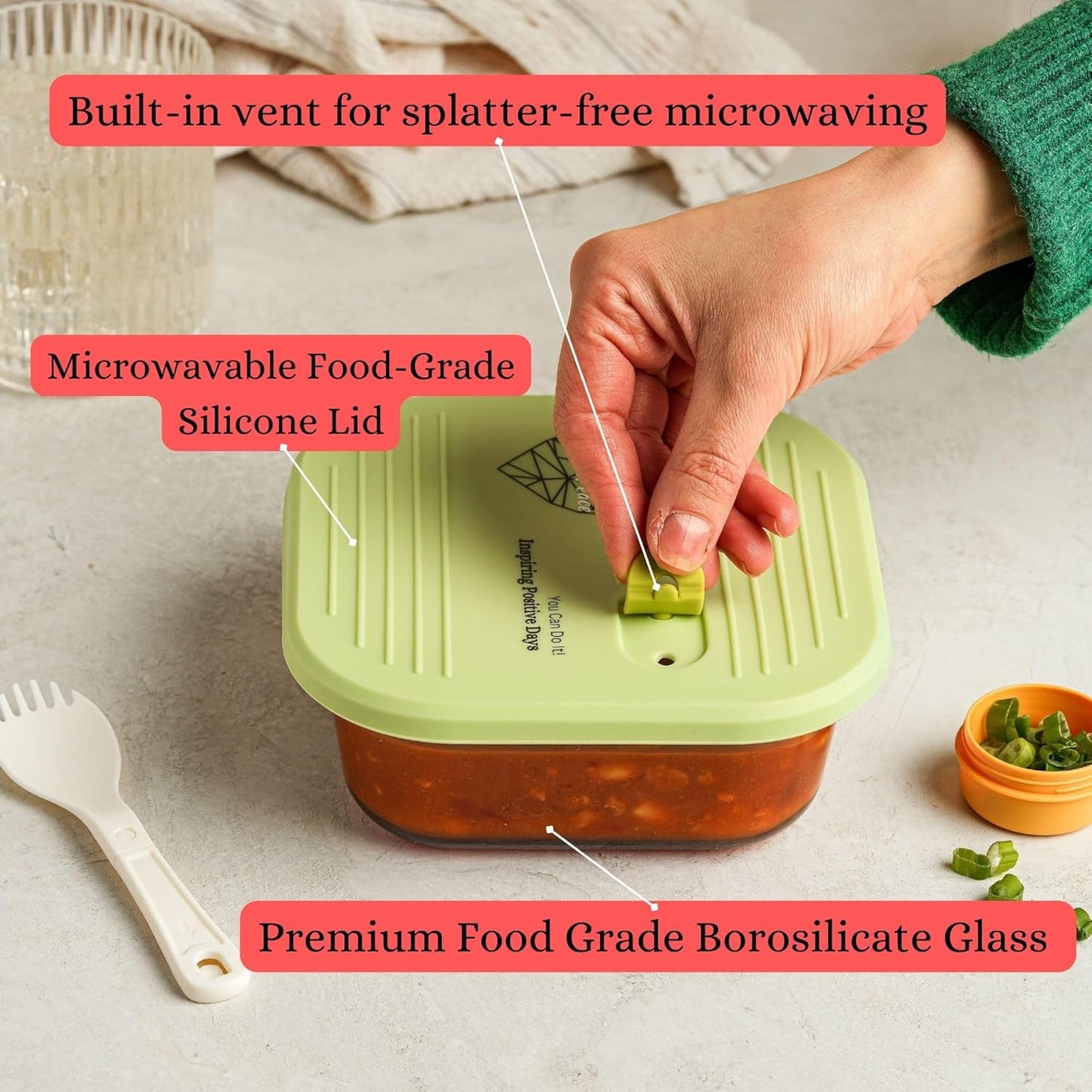 Ai Love Peace Soup Container with Dual Lids,26 oz Borosilicate Glass Lunch Box | Leakproof Lid+ Microwave &Safe Freezer Lid, Stackable,Glass Meal Prep Food Storage,Perfect for Work & Soup Lovers Gift.