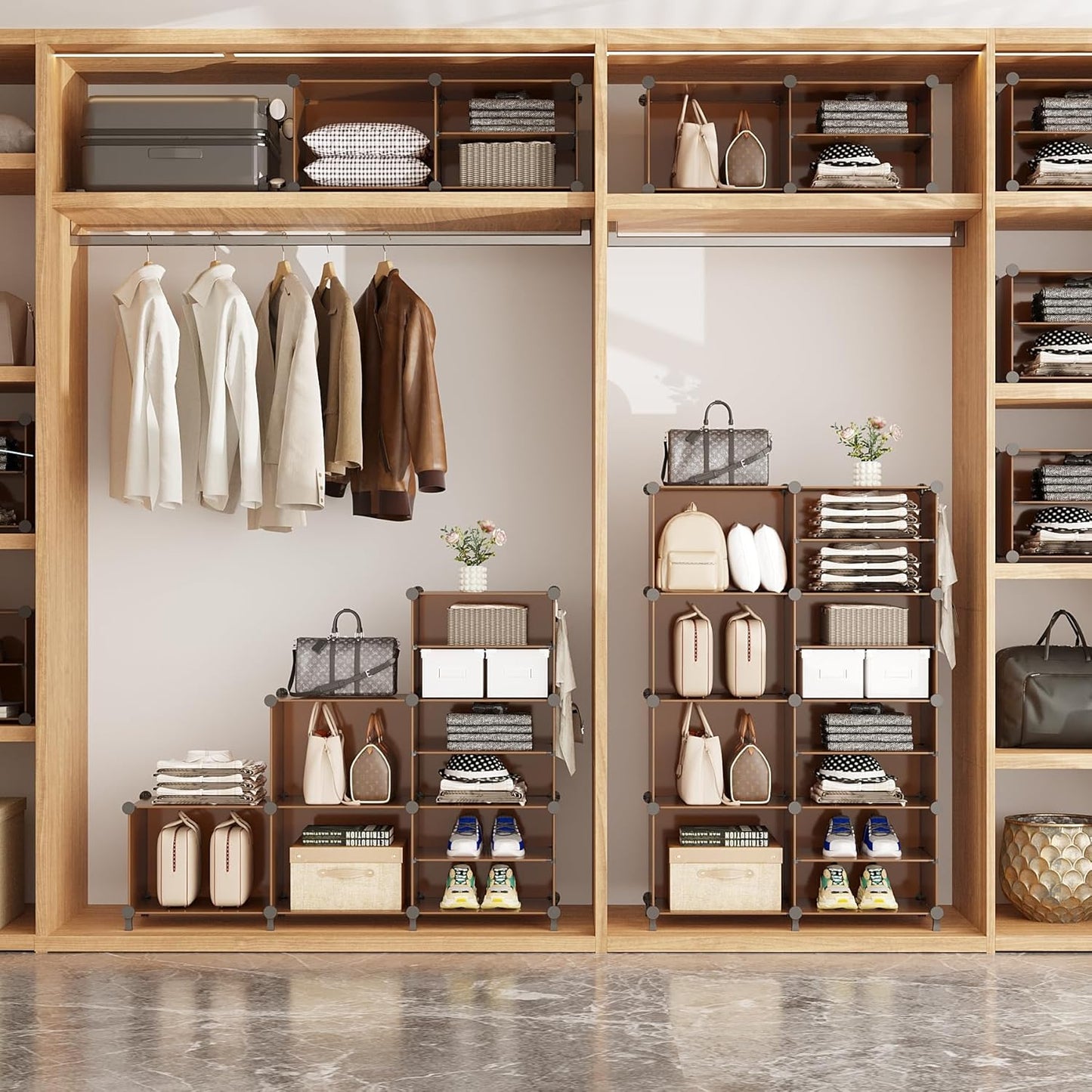 AWTATOS Closet Organizer 8 Cube Storage Shelves Clothes Organizers Closet Storage Stackable Cubby Shelving for Closet Bedroom Living Room Office Cocoa Brown