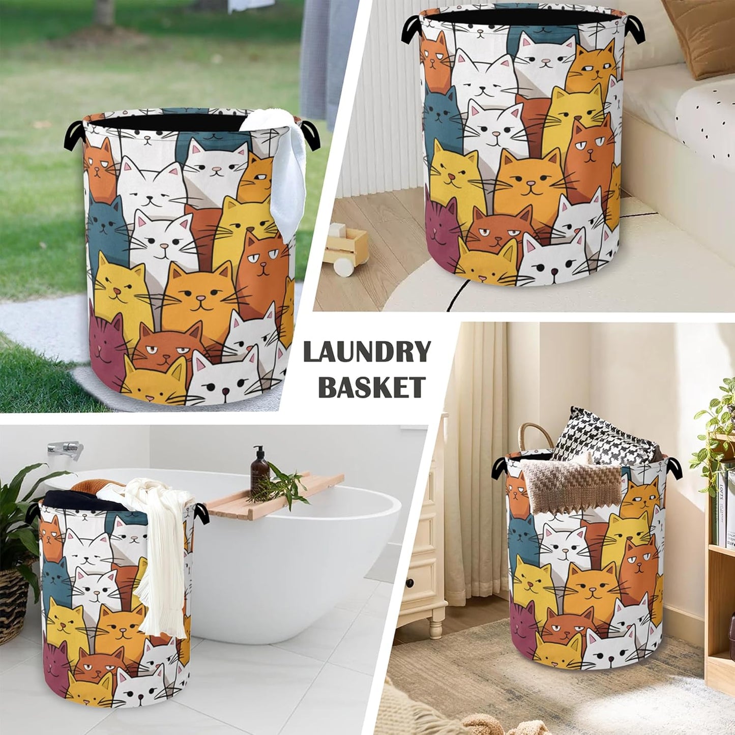 Funny Cat Laundry Basket,Foldable Oxford Cloth Tote Bag Laundry Hamper Clothes Storage Bucket Organizer for Bedroom Laundry Storage Dormitories 16" x 20.8"