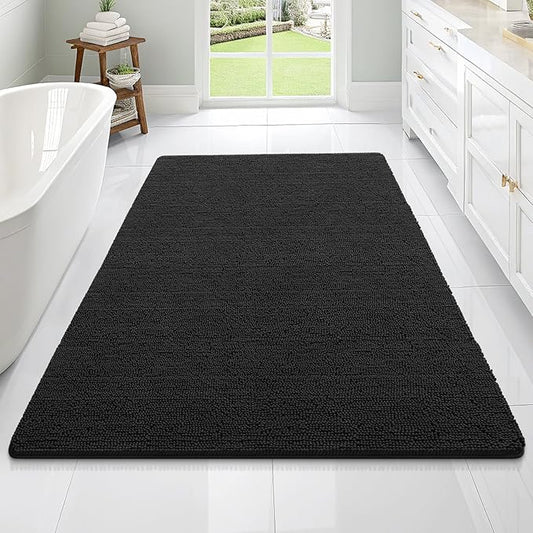 OLANLY Bathroom Rugs 70x46, Extra Soft Absorbent Chenille Bath Rugs, Rubber Backing Quick Dry, Machine Washable Bath Mats for Bathroom Floor, Tub and Shower, Home Decor Accessories, Black