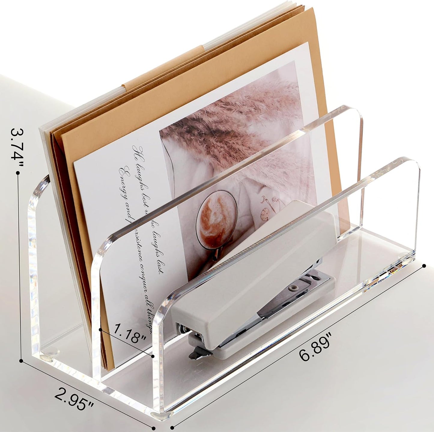 SANRUI Acrylic Mail Sorter Desktop Organizer Holder, 2 Compartments Clear Small File Script Letter Office Document Storage for Desk Bill Filling Envelope Holder Office, Home, School Desk Organization