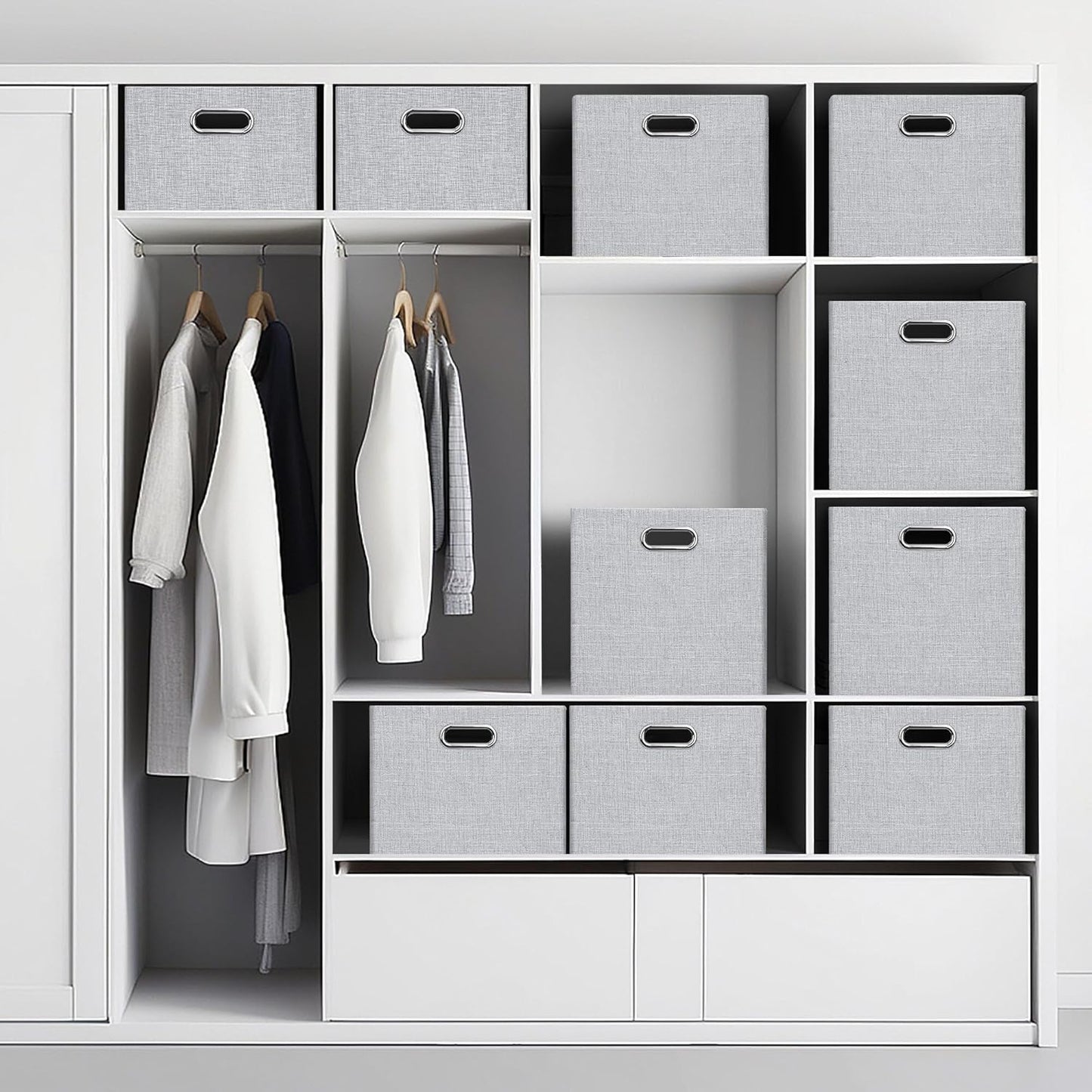 Posprica 15.12"x12.13"x12.01" Storage Cube Bins, Linen Decorative Closet Storage Organizer for IKEA Kallax, 4 Pack Fabric Foldable Large Storage Baskets for Closet, Shelves, Clothes, Toy(Grey)