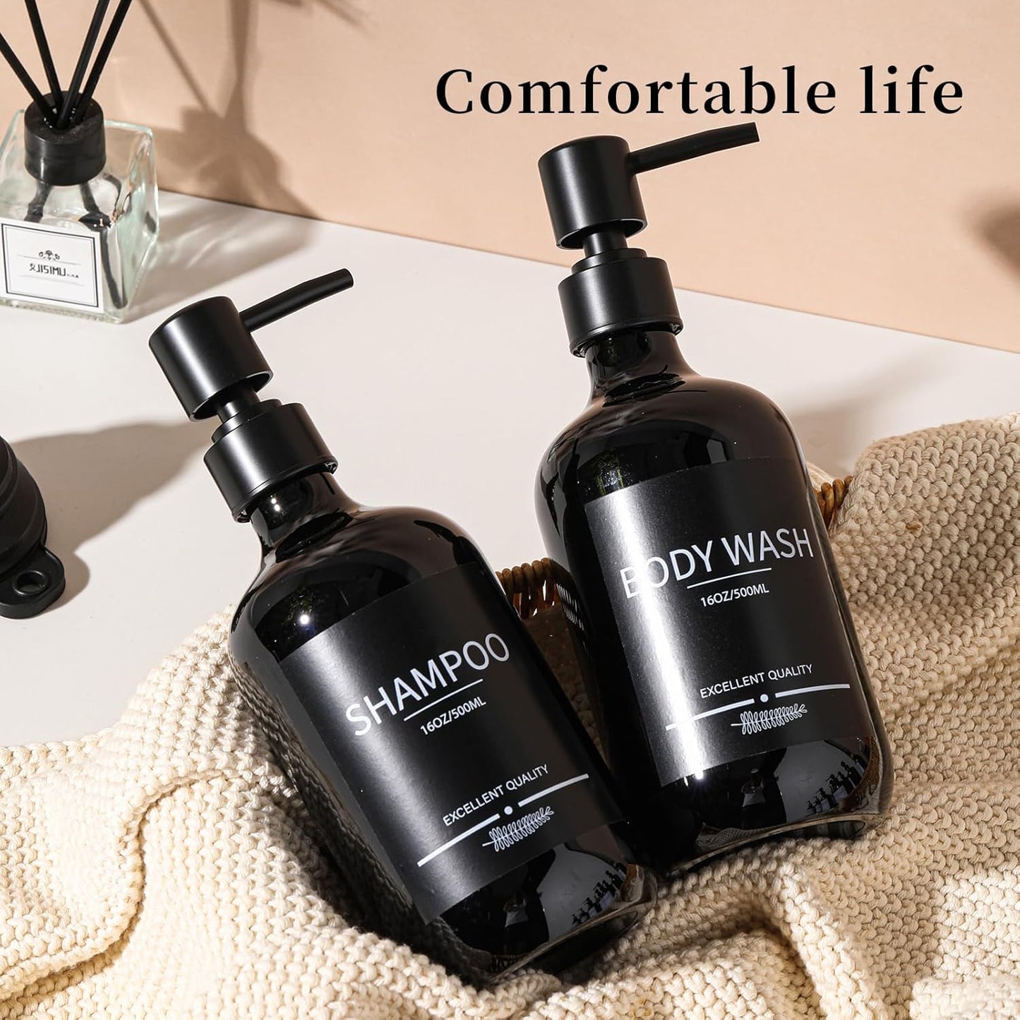 Shampoo and Conditioner Dispenser(5Pack)16.9oz Refillable Shampoo and Conditioner Bottles,Dispenser for Shower (Black)