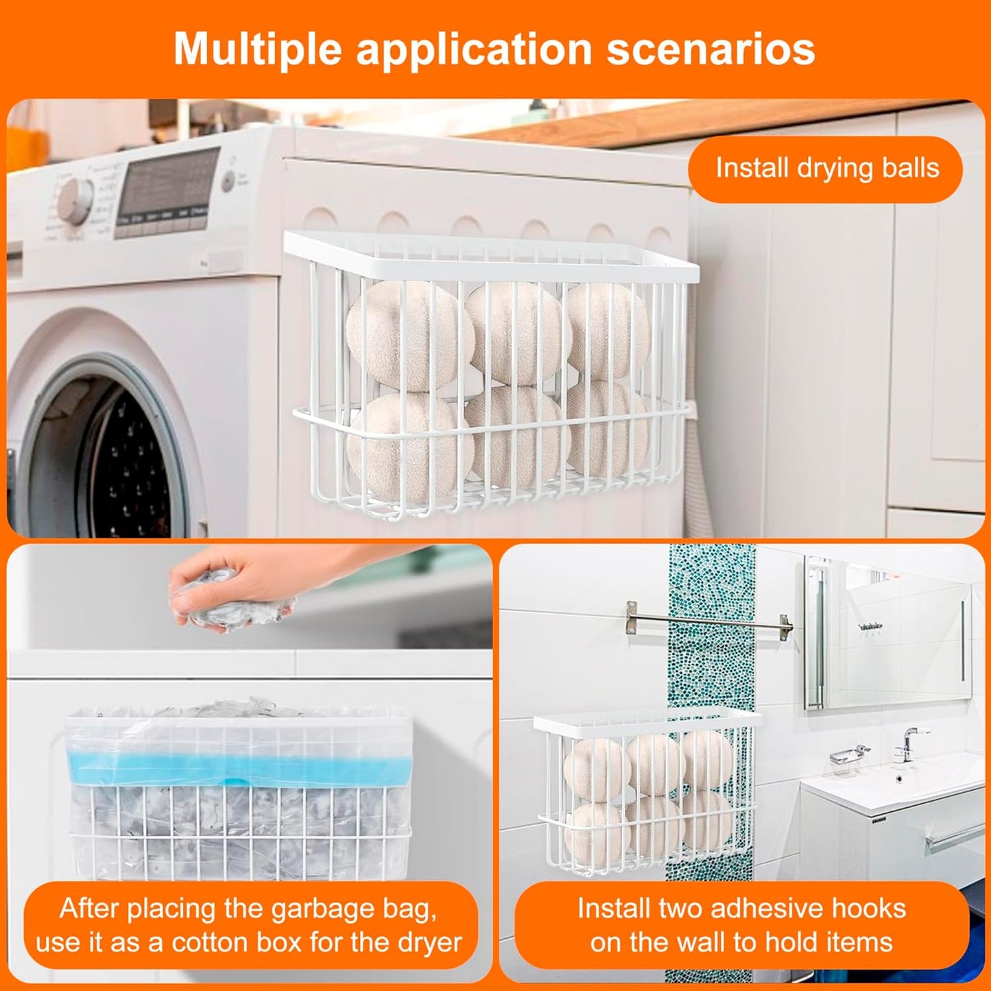 Magnetic Dryer Ball Holder for Laundry Room, magnetic basket dryer washer accessories, Magnetic Lint Bin for Laundry Room,Dryer Ball Container for Laundry Room Storage(No Balls, 2025 Magnetic Upgrade)